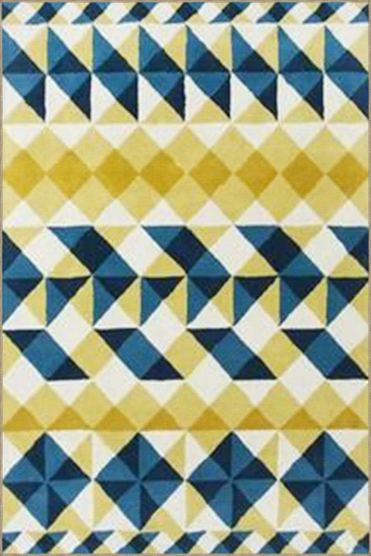 Çapraz Sarı Lacivert Geometrik Dokuma Taban Halı 4452