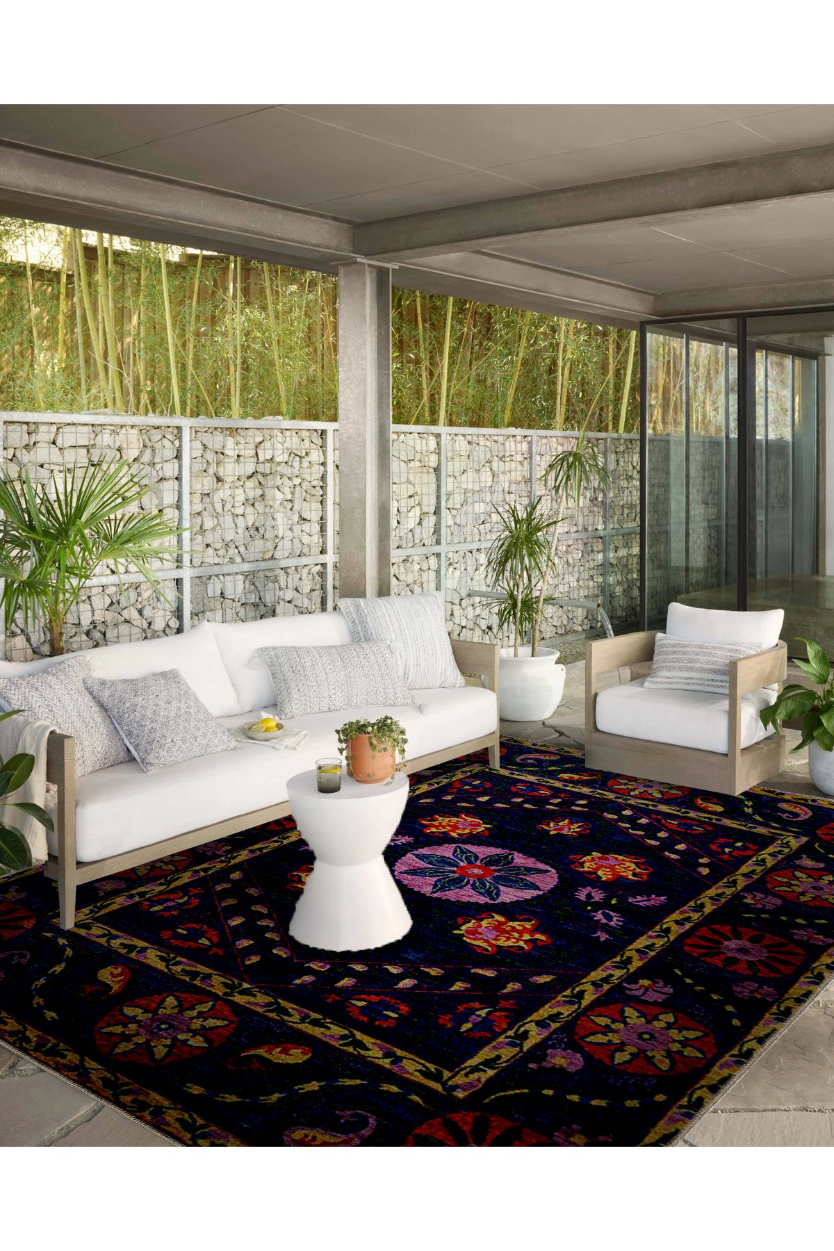 Sarı Bordür Detaylı Antik Tasarım Serisi Mor Desenli Vintage Dekoratif Halı antik48