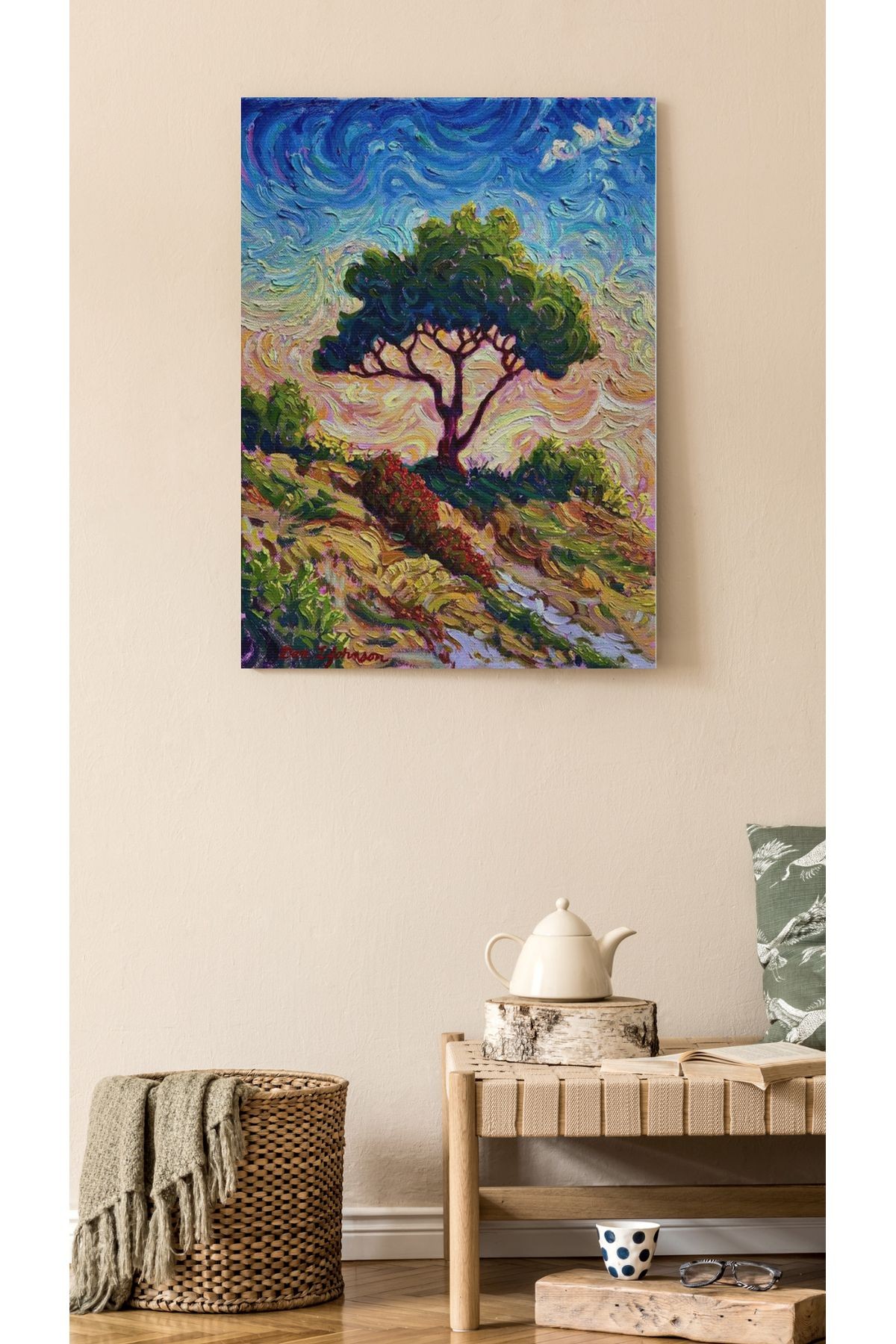 Kanvas Tablo Ağaç ve Sahil Temalı Desenli Modern Tablo