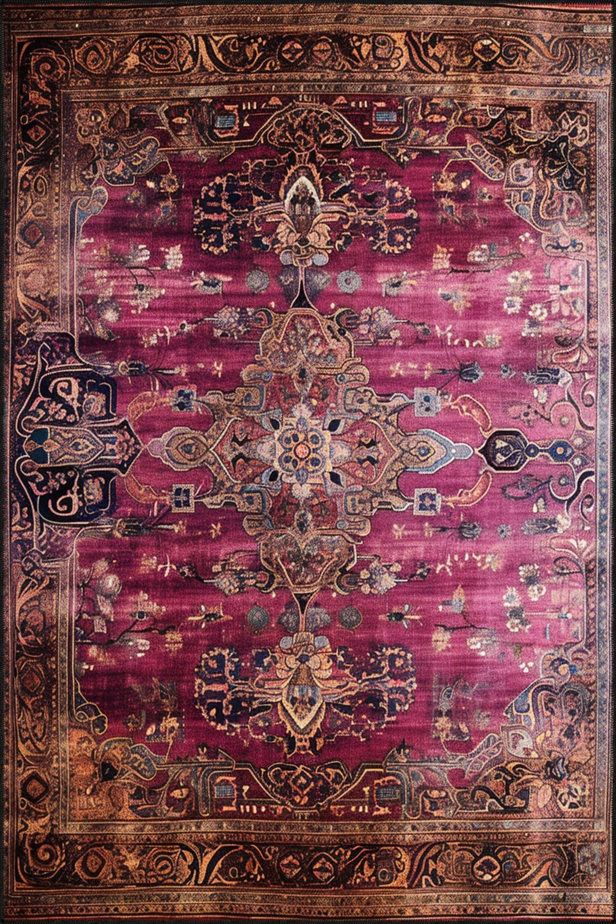 Dido 2 Koleksiyonu Pembe Temalı Geleneksel Motif Desenli Vintage Dekoratif Halı 05