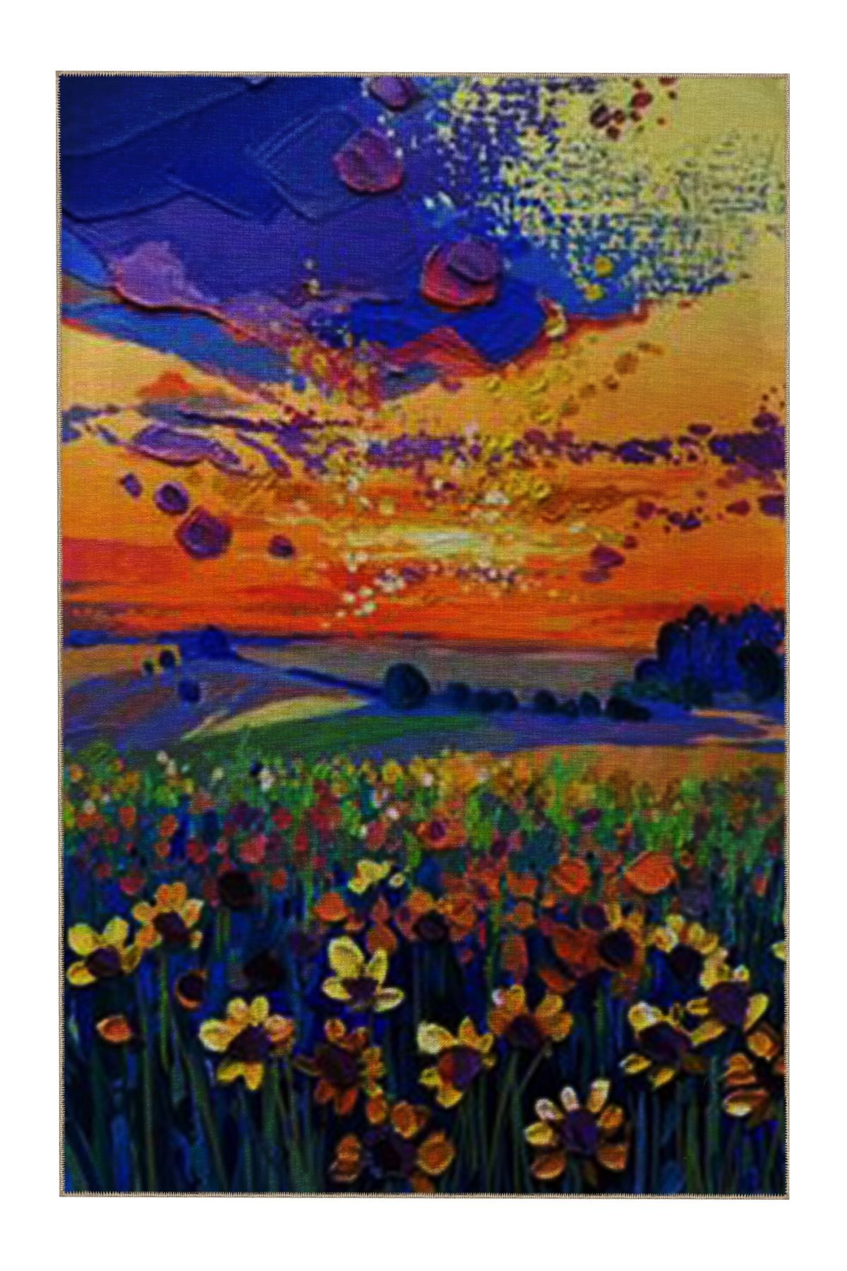 Pastel Renkler Soyut Çayır ve Güneş Manzarası Desenli Kreatif Modern Dekoratif Halı 5384