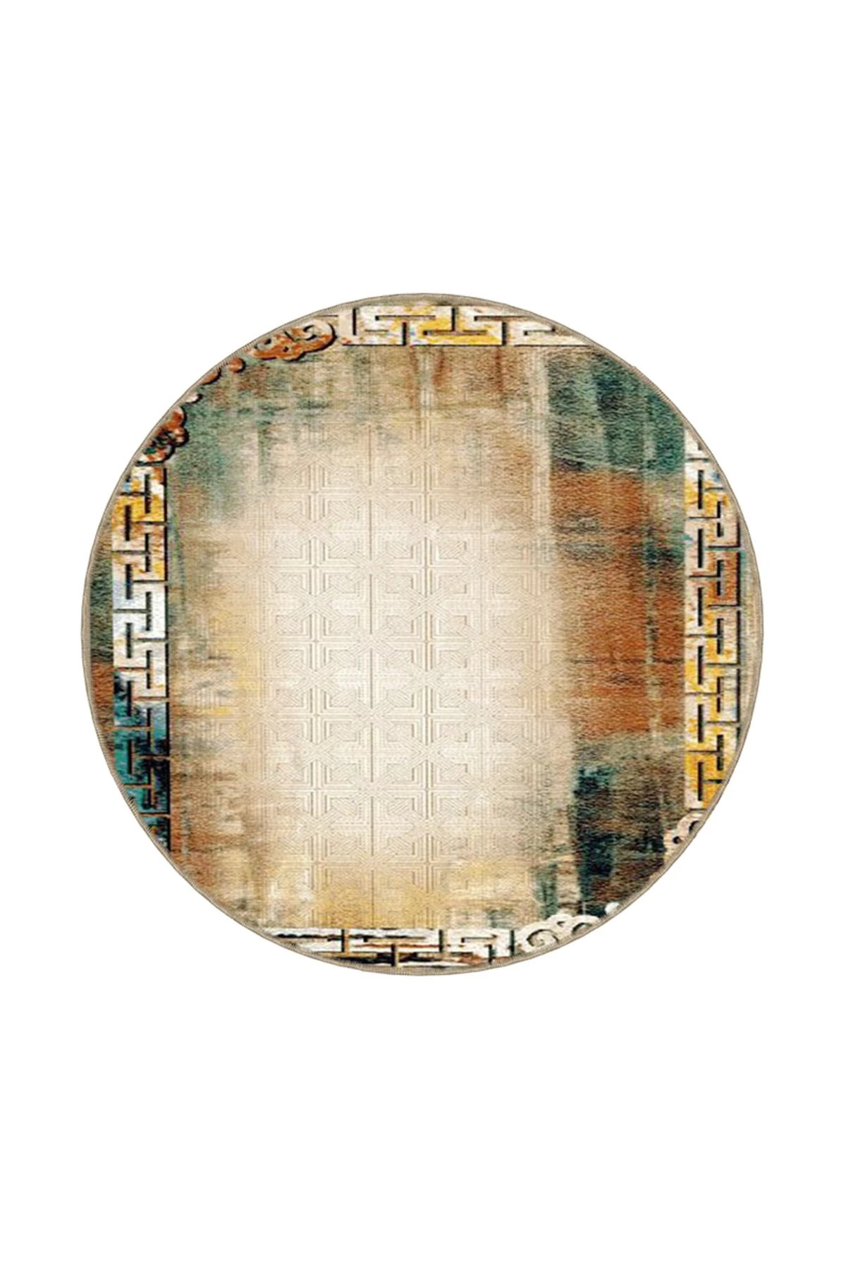 Çerçeveli Krem Siesta Motifli Geleneksel Dokuma Taban Yıkanabilir Halı miravip9117