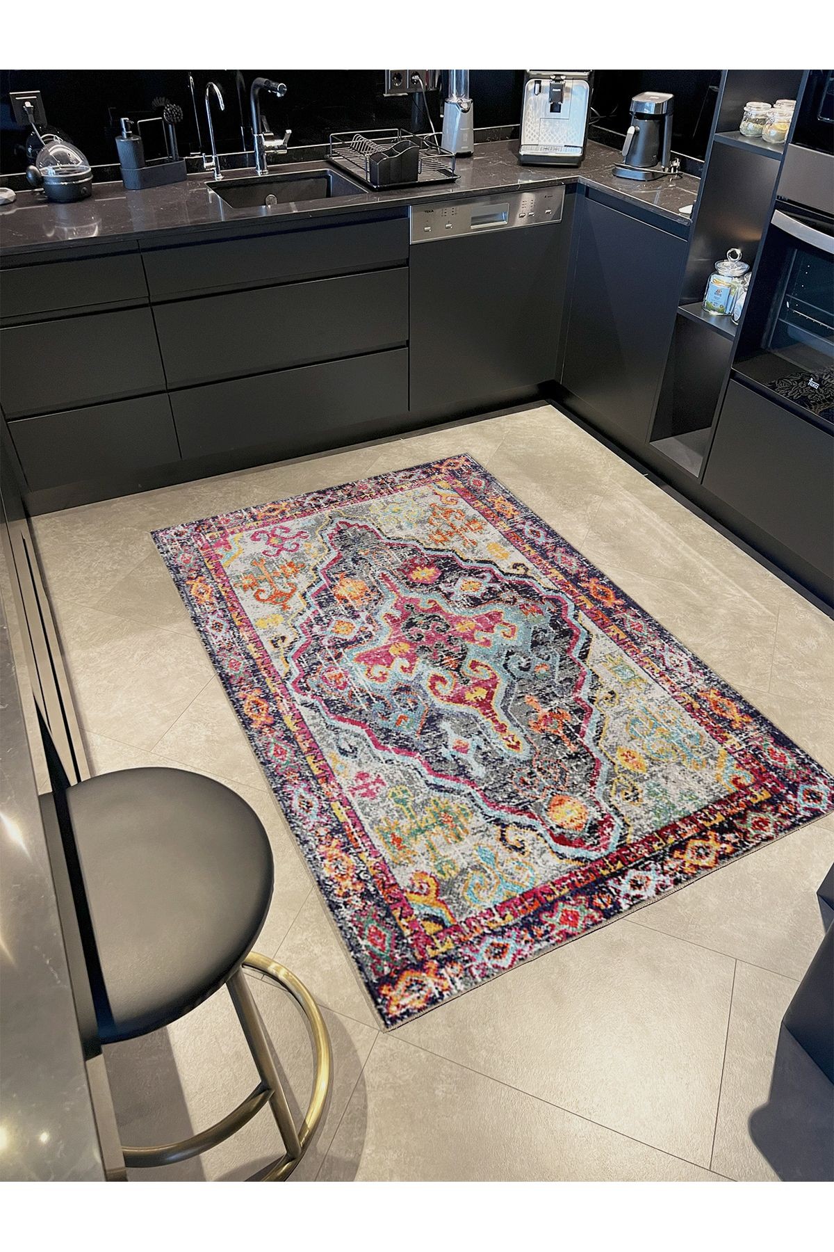 Tuğrul Koleksiyonu Çok Renkli Geleneksel Motif Desenli Dokuma Taban Vintage Dekoratif Halı 58