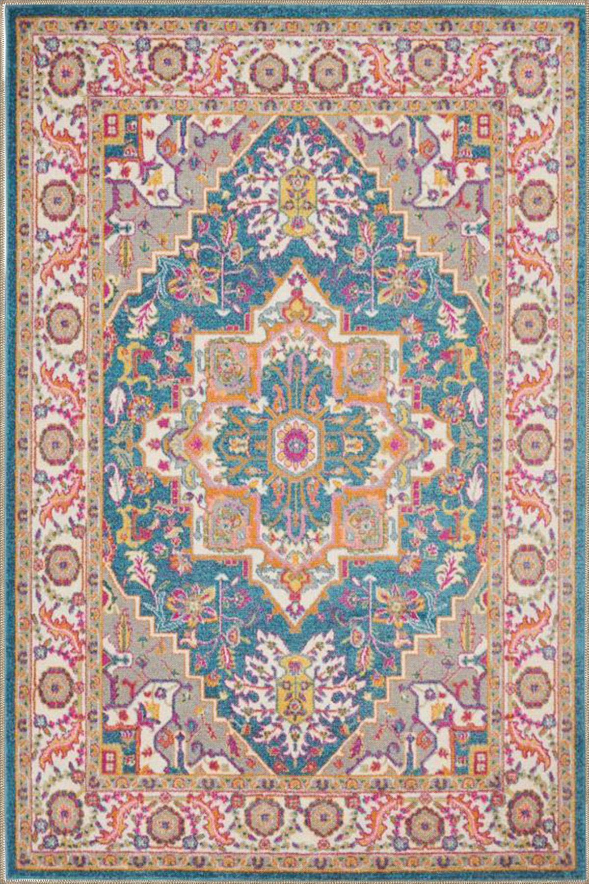 Gelenksel Açık Kırmızı Renkli Desenli Dokuma Taban ve Dekoratif Halı miravip625