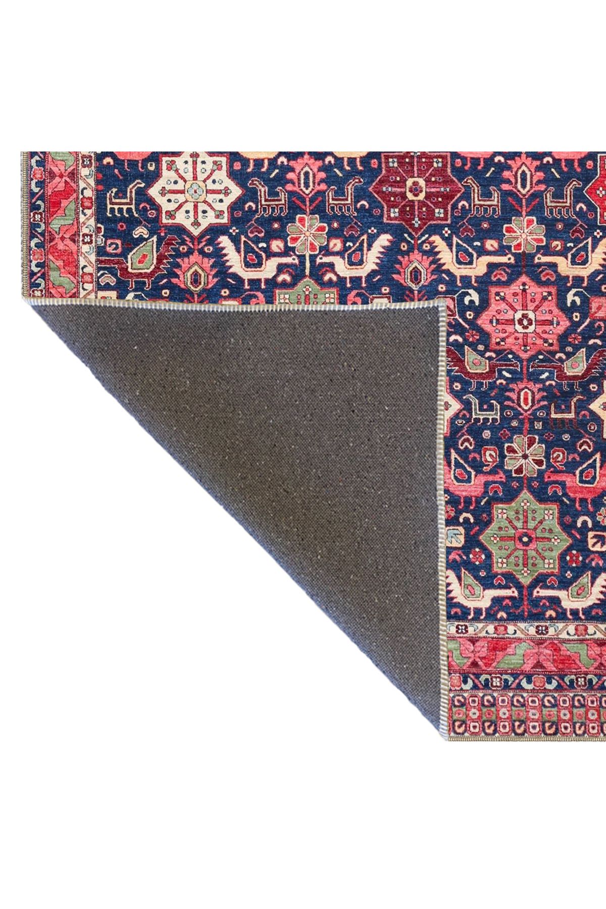 Bordürlü Floral Pembe Temalı Desenli Dokuma Taban Halı ve Yıkanabilir Halı aloha55