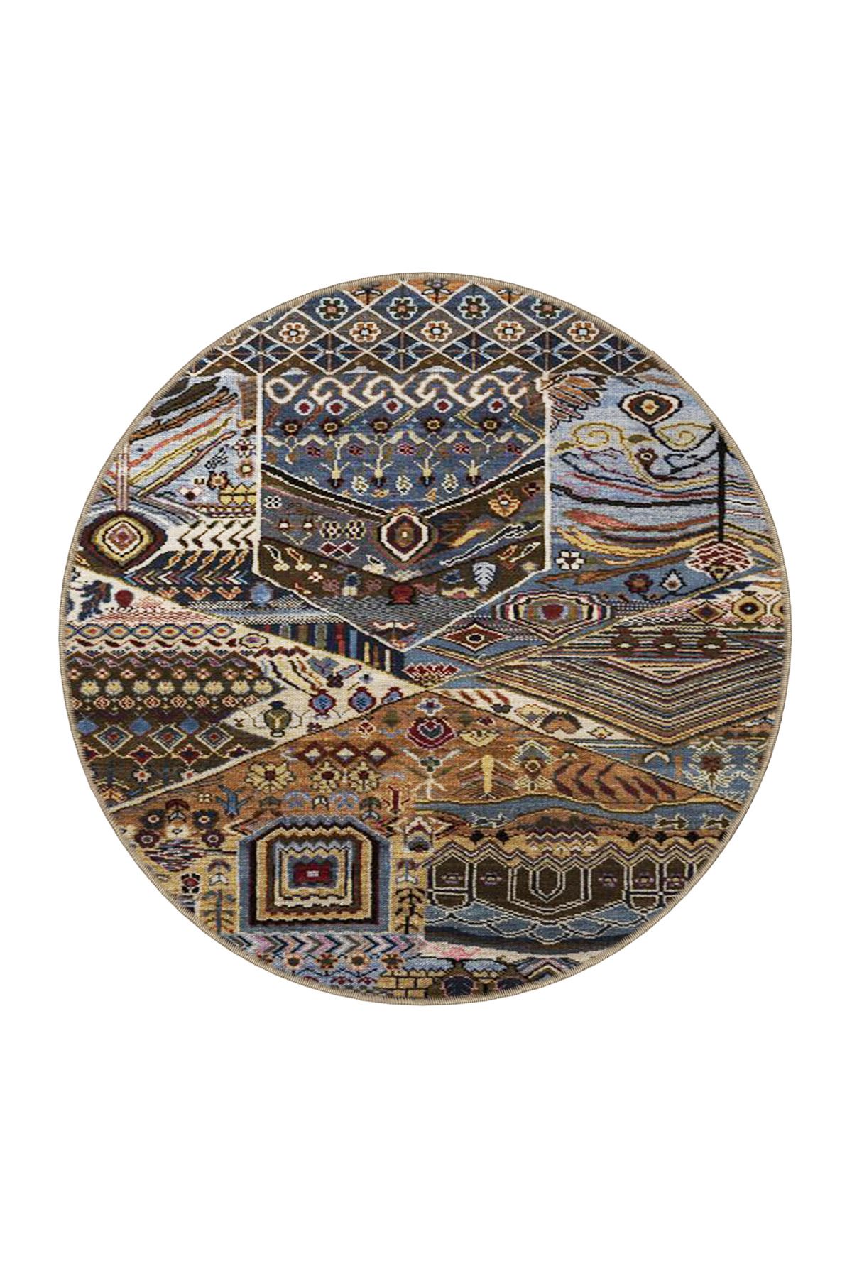 Mavi Gri Geometrik Geleneksel Dokuma Taban Halı 4047