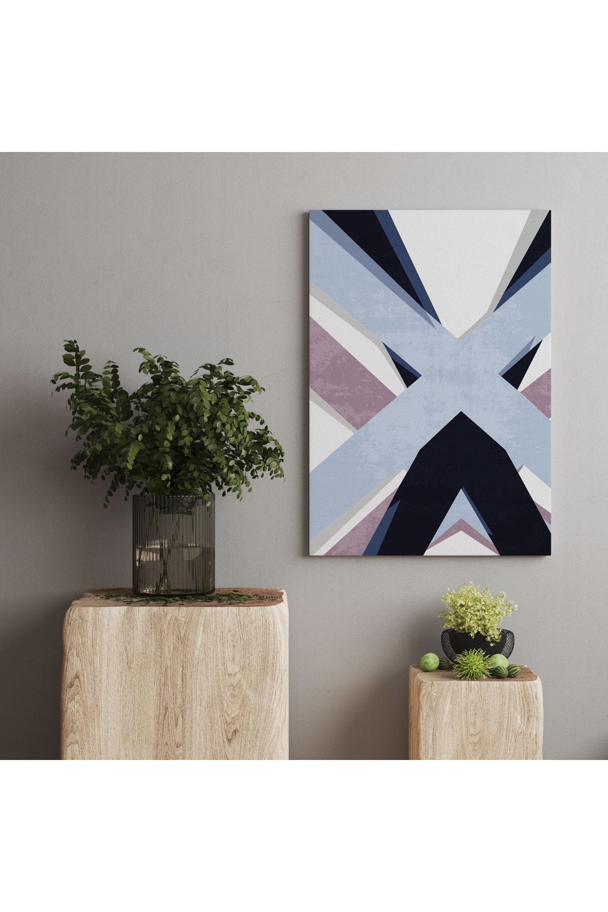 Kanvas Tablo Lacivert Mavi Pembe Beyaz Çizgiler 132