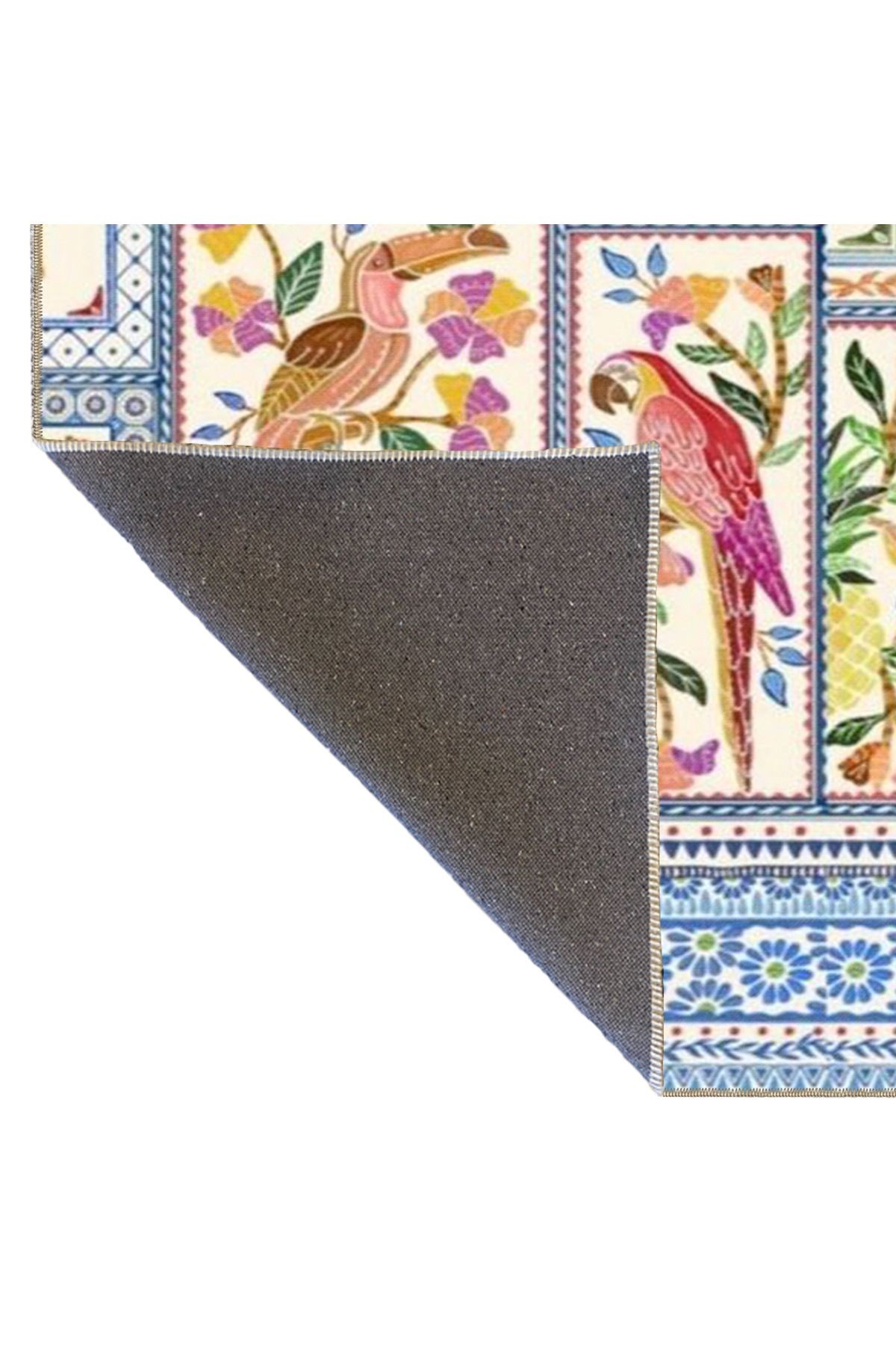 Çok Renkli Papağan Çiçek ve Ananas Desenli Modern Dekoratif Halı 3536