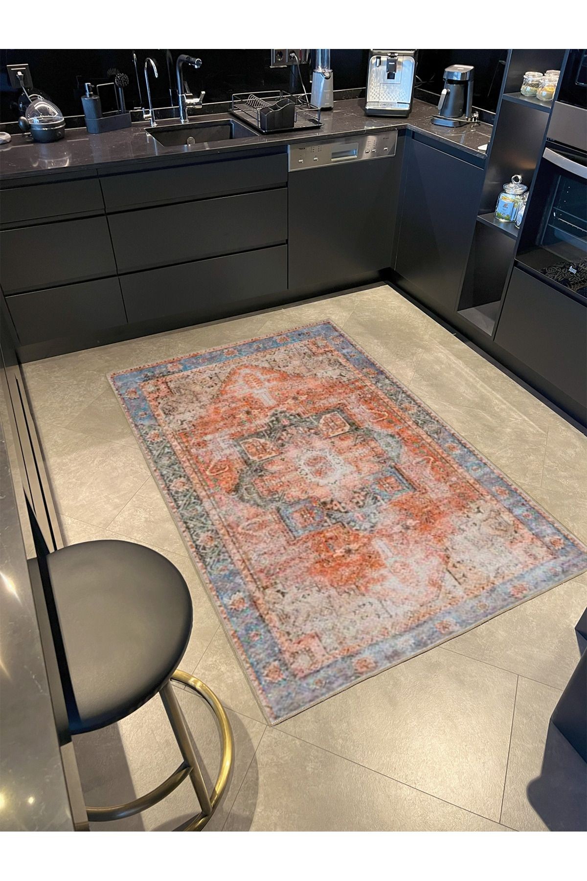 Sarı Turuncu Geometrik Desenli Dokuma Taban Halı ve Yıkanabilir Halı aloha127