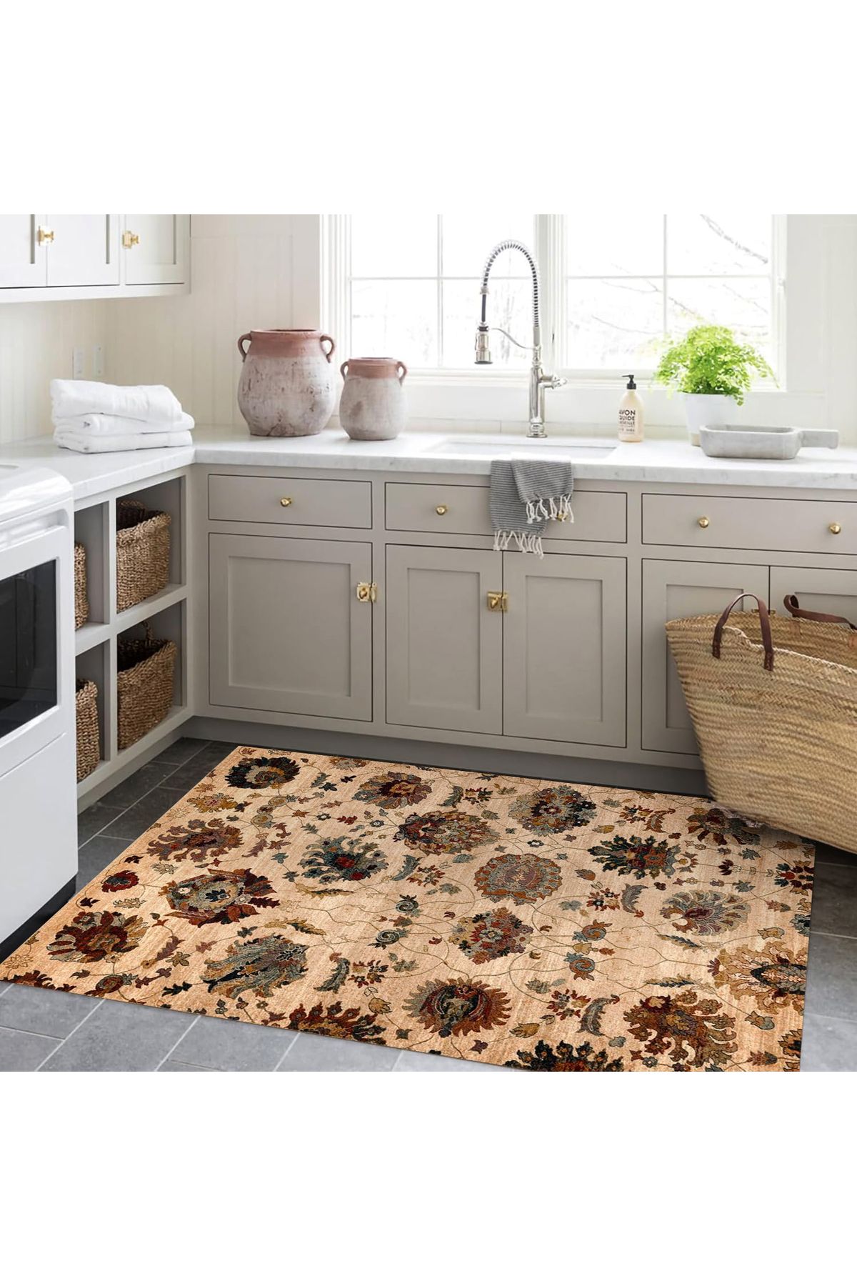 Kuzey Koleksiyonu Bej Kahve Etnik Desenli Dokuma Taban Modern Dekoratif Halı kuzey37