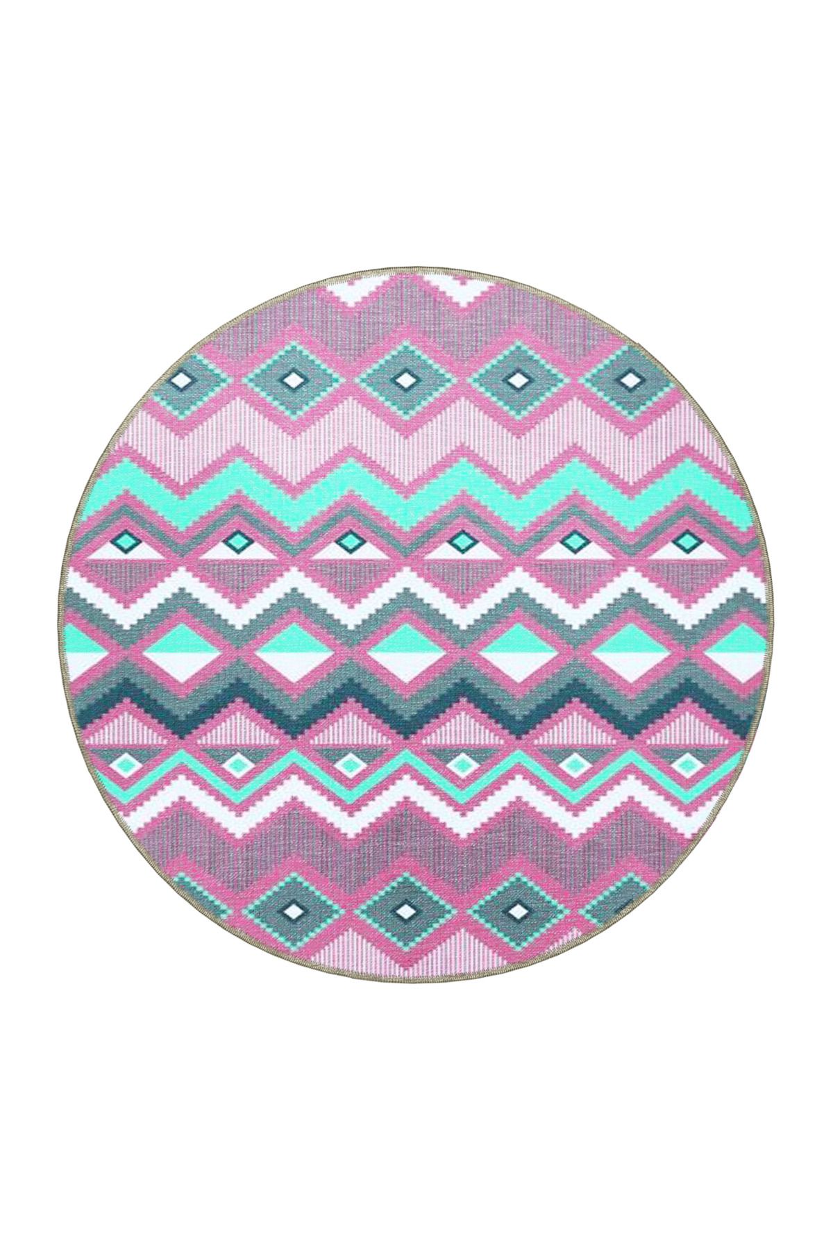 Pembe Temalı Zik Zak Geometrik Desenli Modern Dekoratif Halı 4690