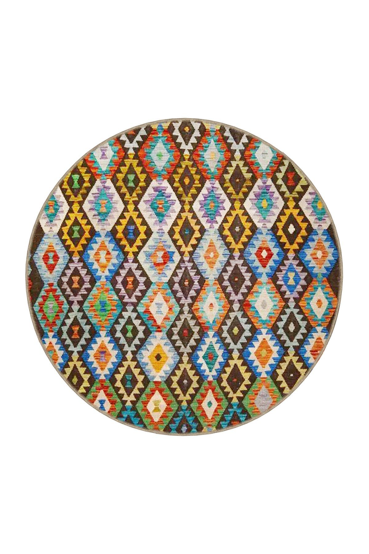 Çok Renkli Motifli Etnik Desenli Vintage Dekoratif Halı 3453