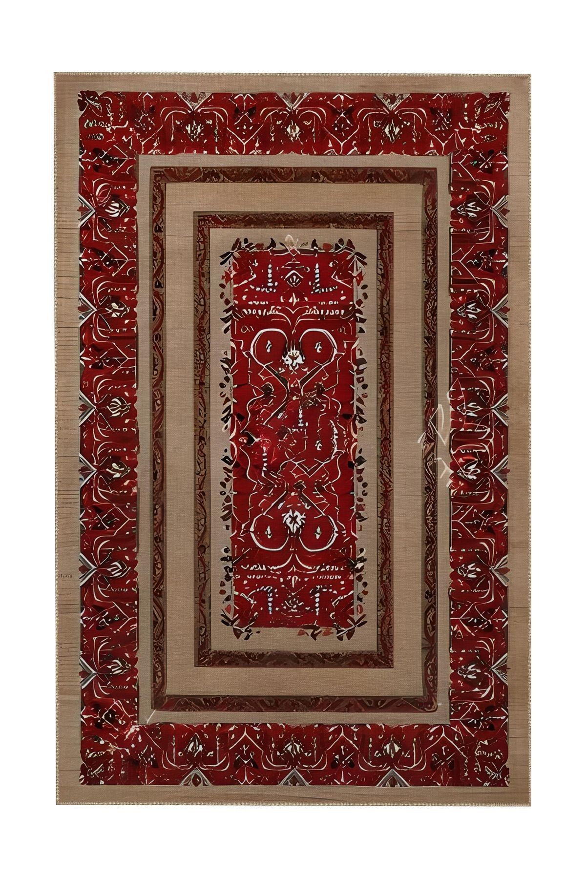 Kırmızı ve Bej Antik Tasarım Serisi Desenli Vintage Dekoratif Halı antik18