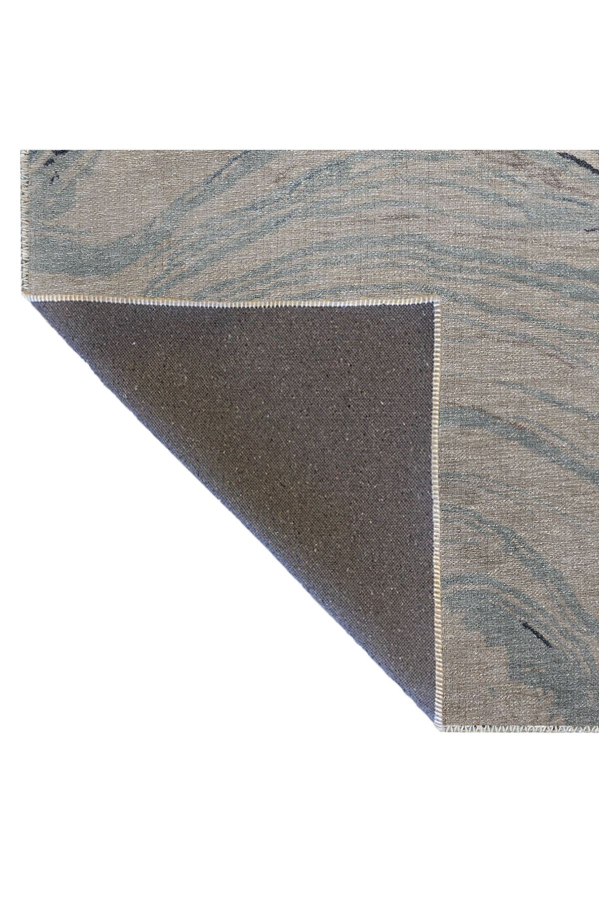 Mavi Bej Temalı Dalgalı Soyut Desenli Kreatif Modern Dekoratif Halı 2988