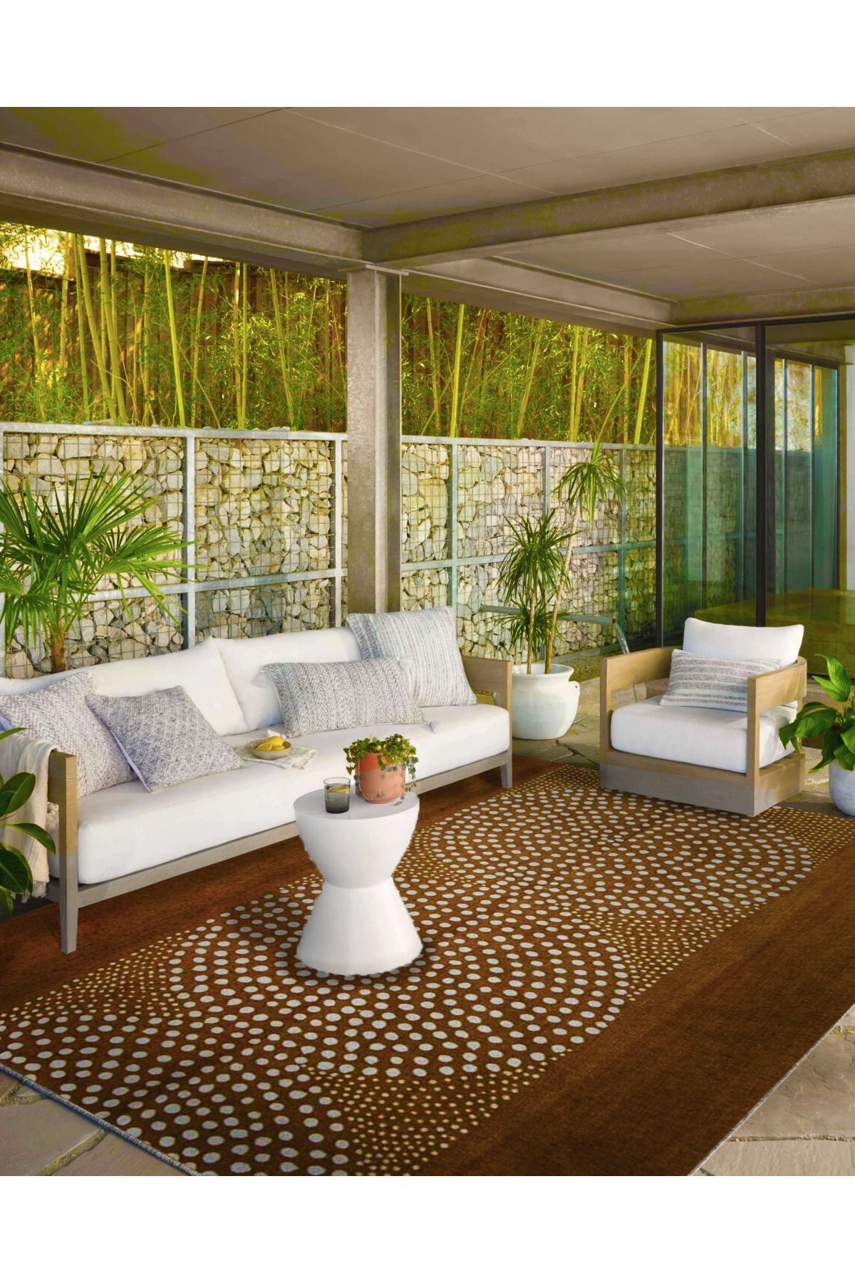 Kahverengi Misket Daireli Temalı Desenli Dokuma Taban Halı ve Yıkanabilir Halı miravip9988