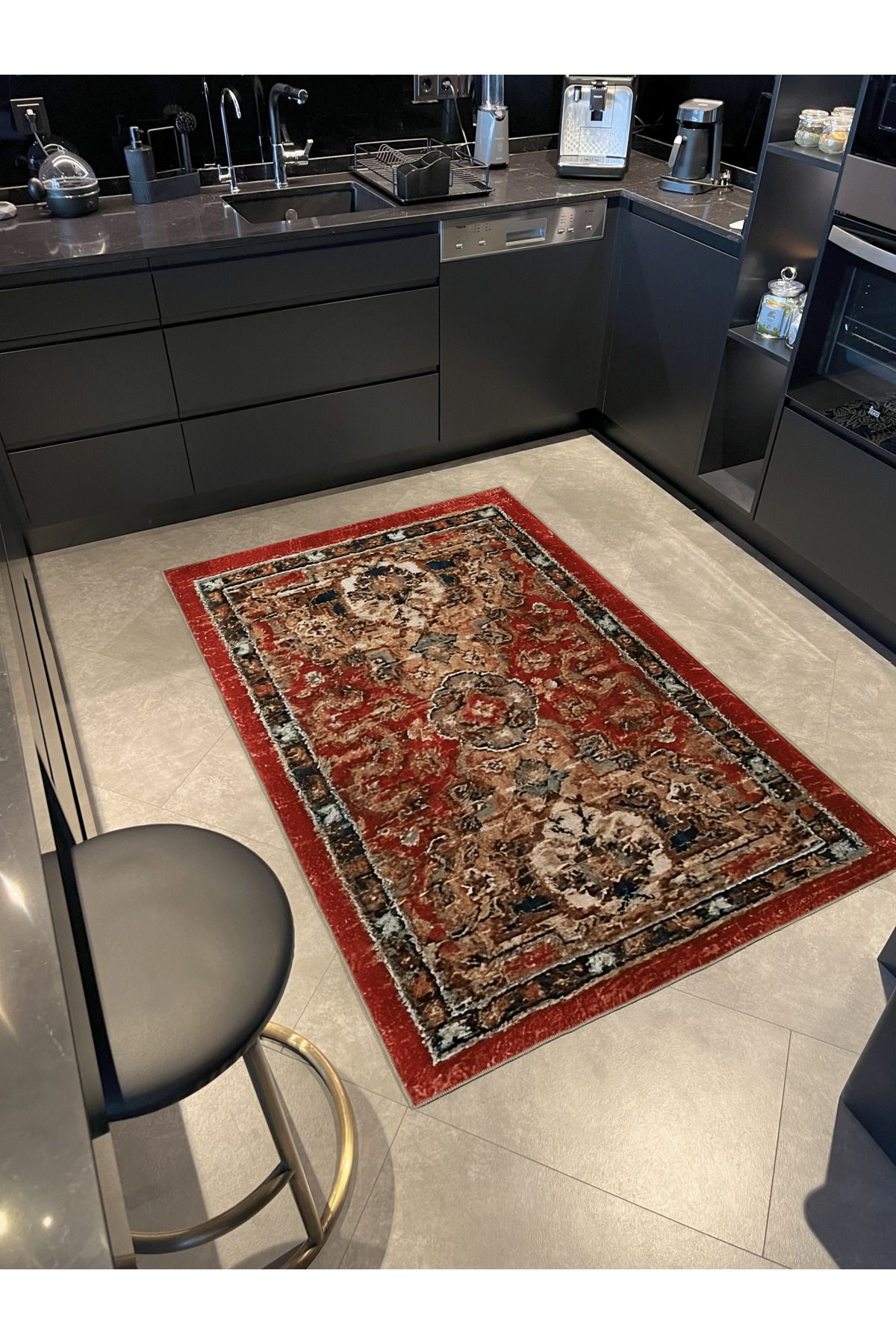 Bordo Bej Temalı Geleneksel Motif Desenli Vintage Dekoratif Halı 3303