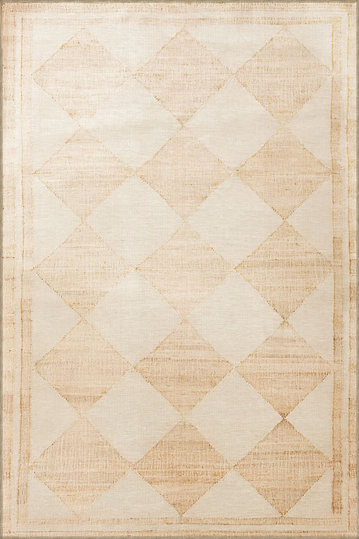 Kahve Bej Temalı Dörtgen Geometrik Desenli Modern Dekoratif Halı 1914