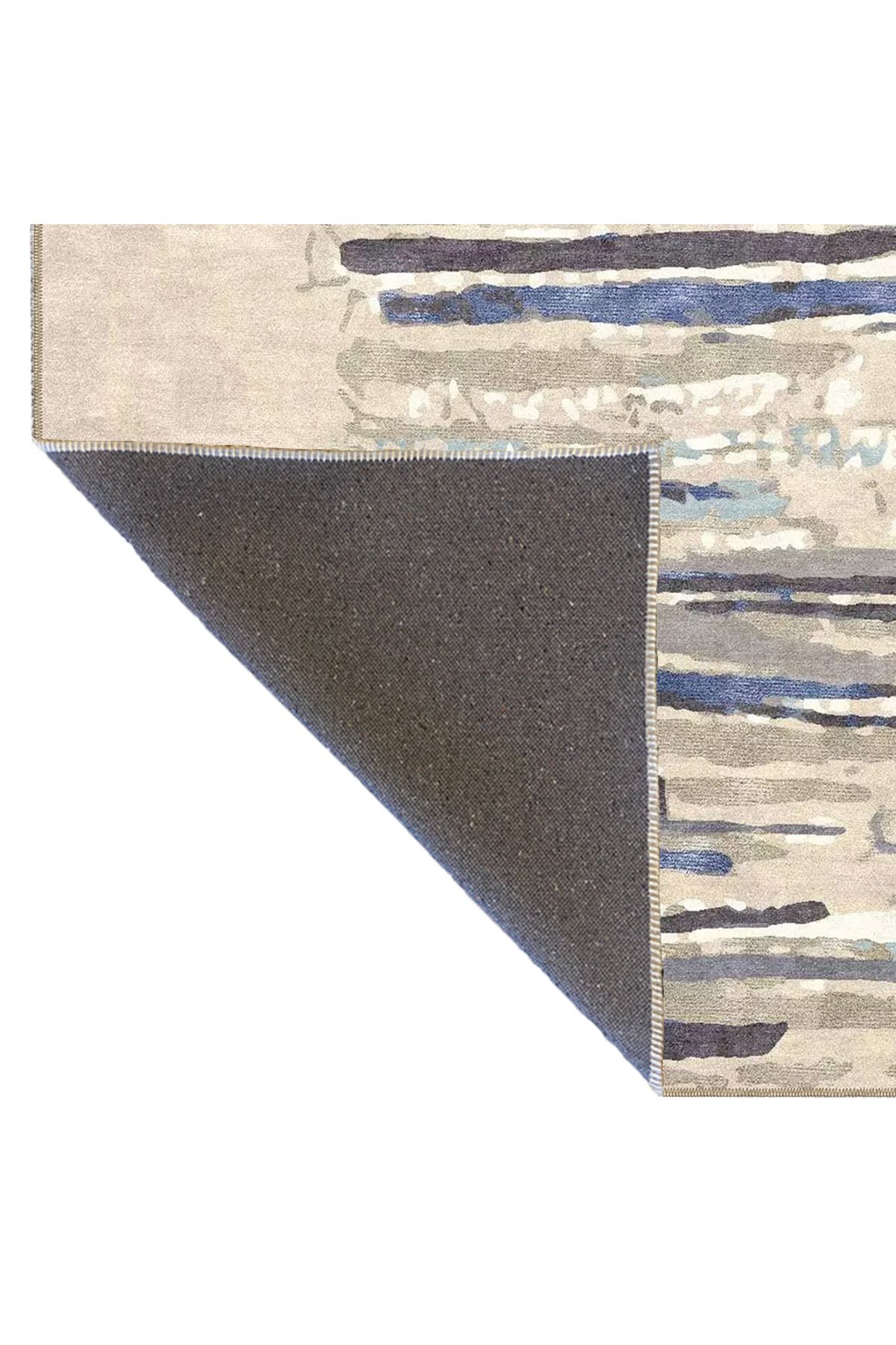 Siyah Krem Çizgili Desenli Dekoratif Halı miravip895