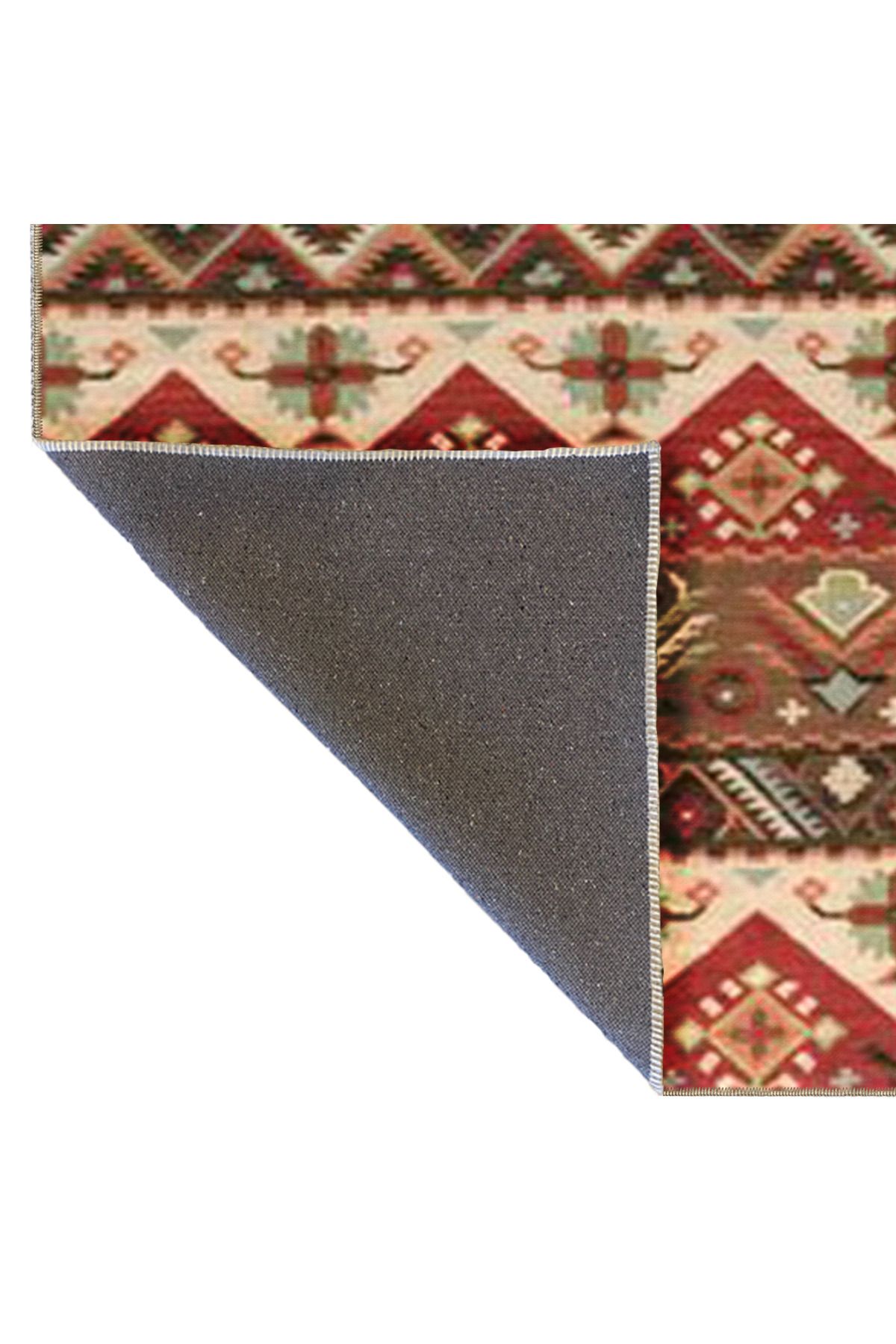 Kırmızı Kahverengi Temalı Geleneksel Motif Desenli Etnik Vintage Dekoratif Halı 5011