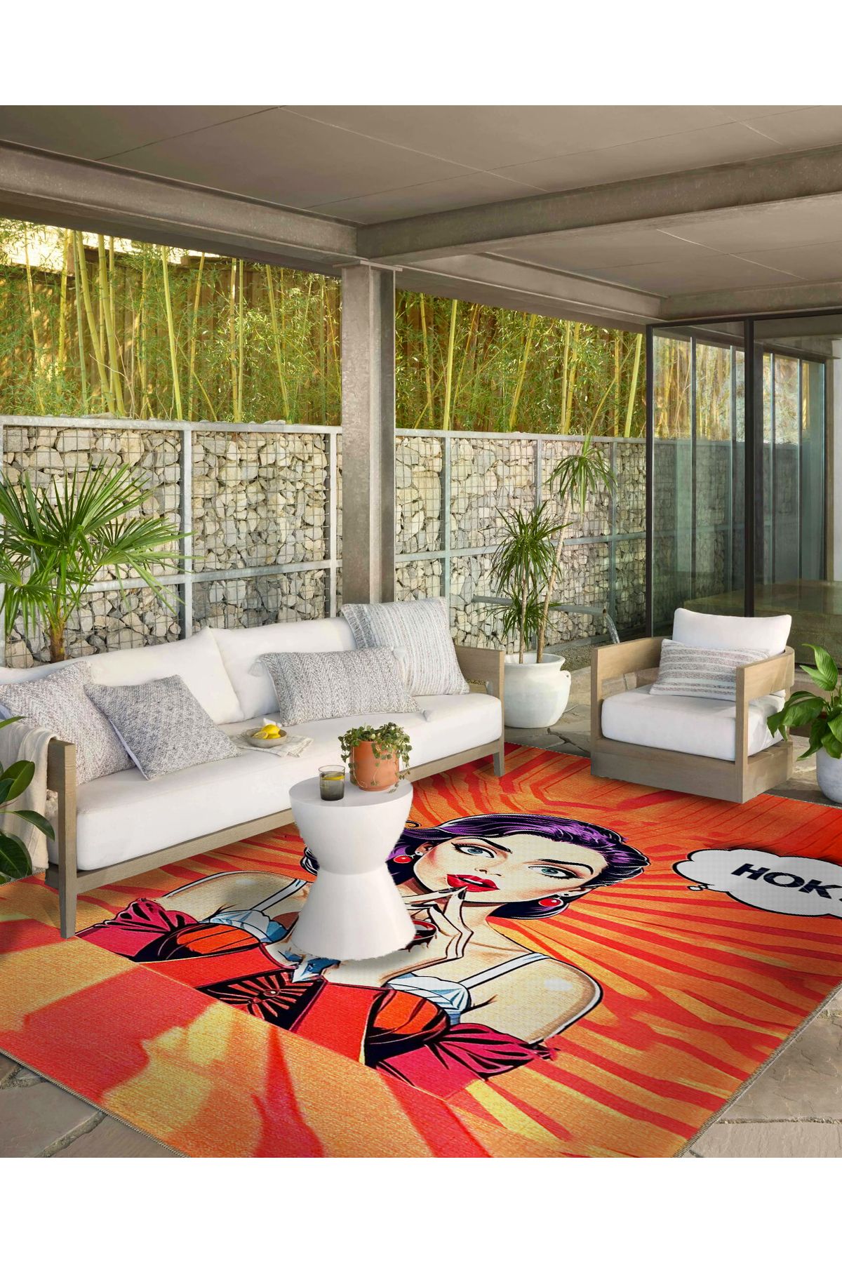 Çok Renkli Mor Saçlı Kadın  Kalp Detaylı Dokuma Taban Yıkanabilir Halı miraface14