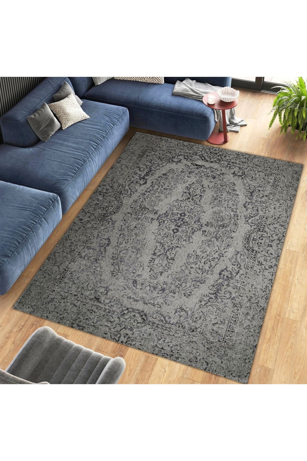 Aysu Koleksiyonu Koyu Gri Desenli Dokuma Taban Modern Dekoratif Halı aysu02