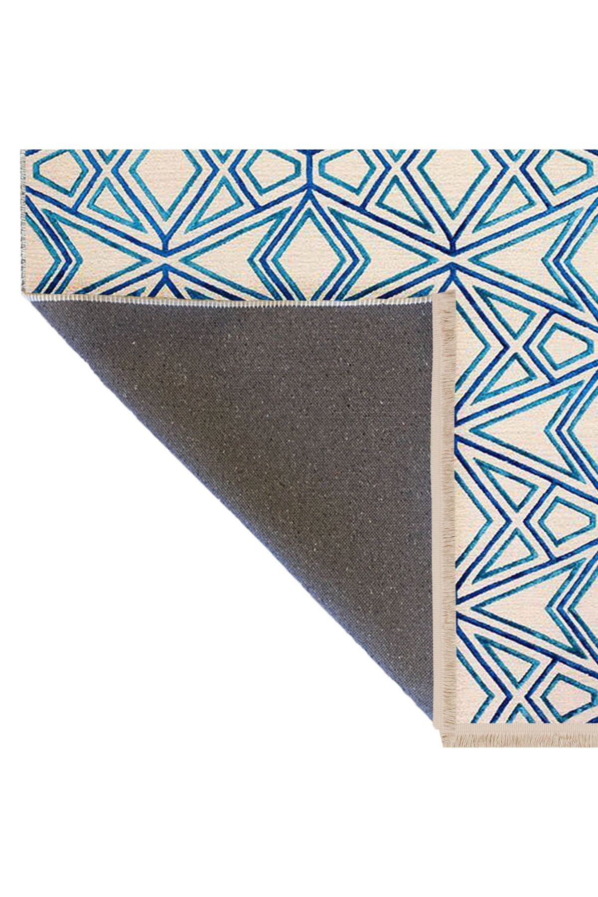 Paris Koleksiyonu Mavi ve Krem Temalı karma Geometrik Şekiller Desenli Modern Dekoratif Halı 154