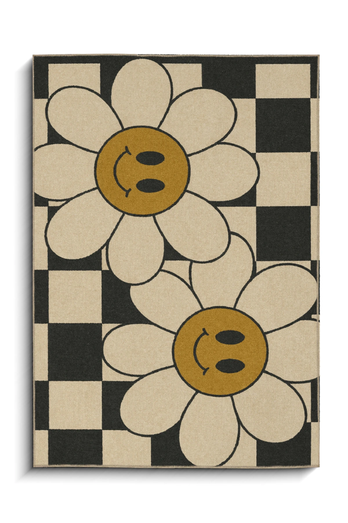 MOSSO Çok Renkli Kareli ve Papatya Figürü Desenli Dokuma Taban Modern Dekoratif Halı mosso336