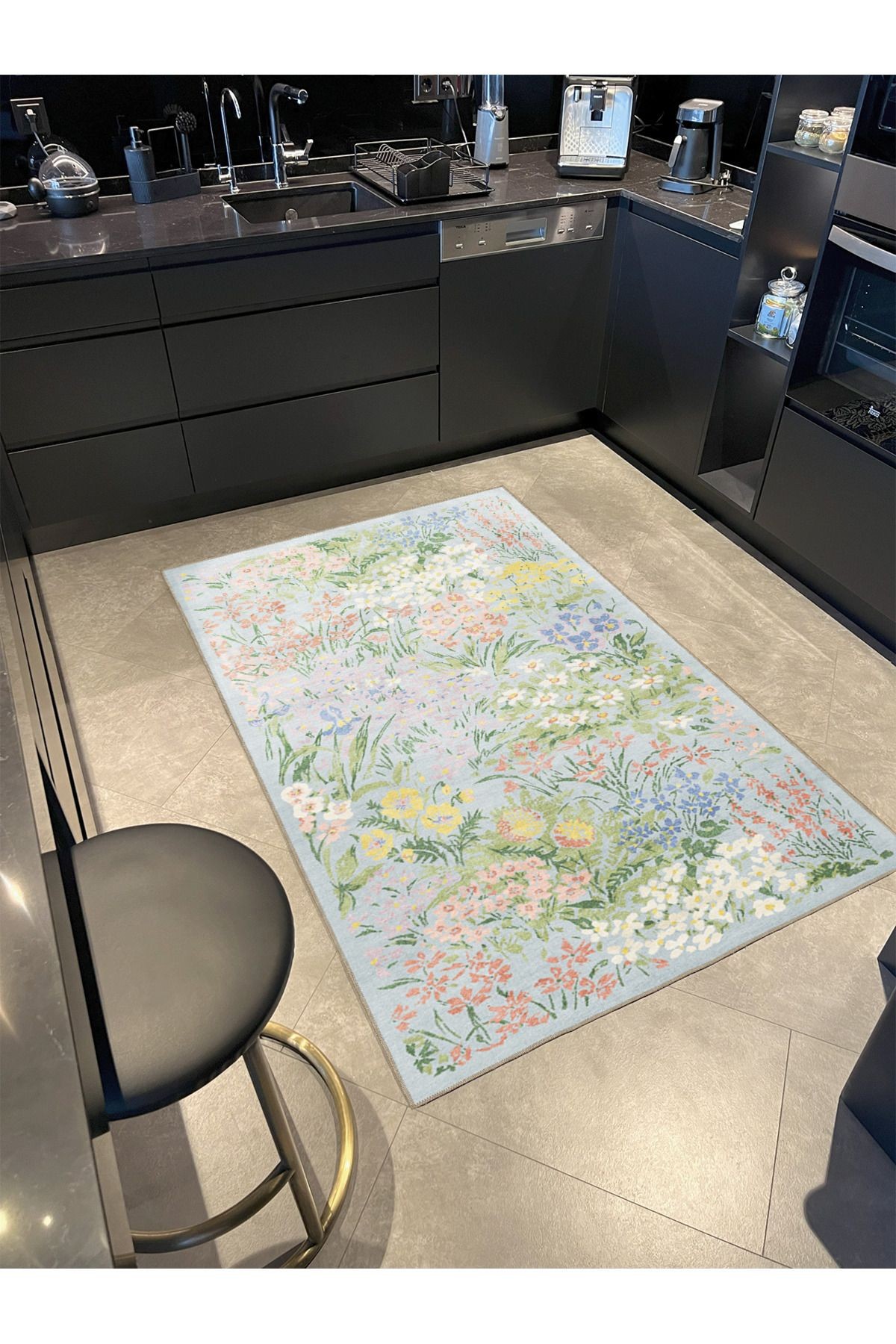 Floral Temalı Çok Renkli Çiçek Desenli Kreatif Modern Dekoratif Halı 3427