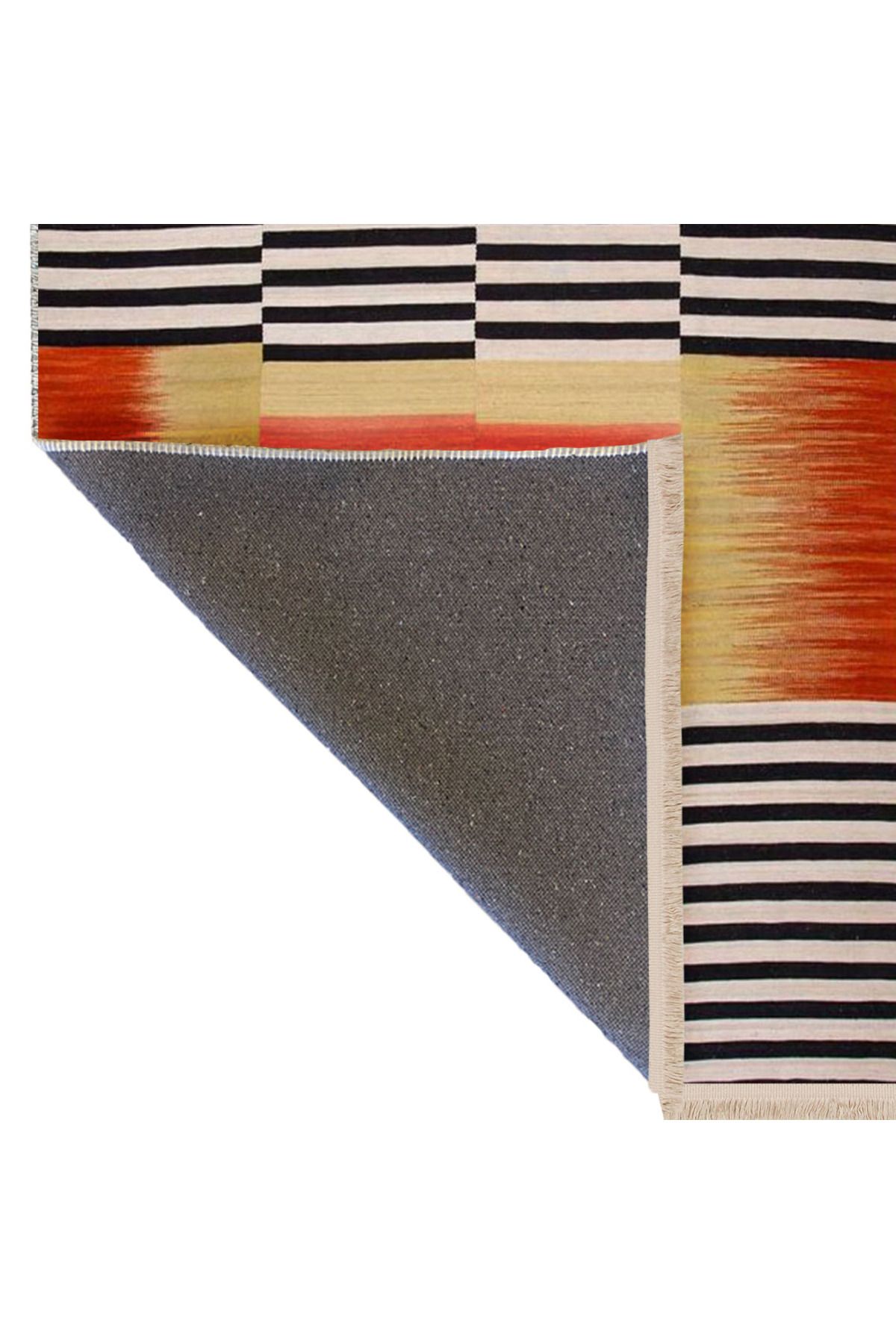 Güney Koleksiyonu Turuncu Siyah Temalı Çizgili Geometrik Desenli Modern Dekoratif Halı 37