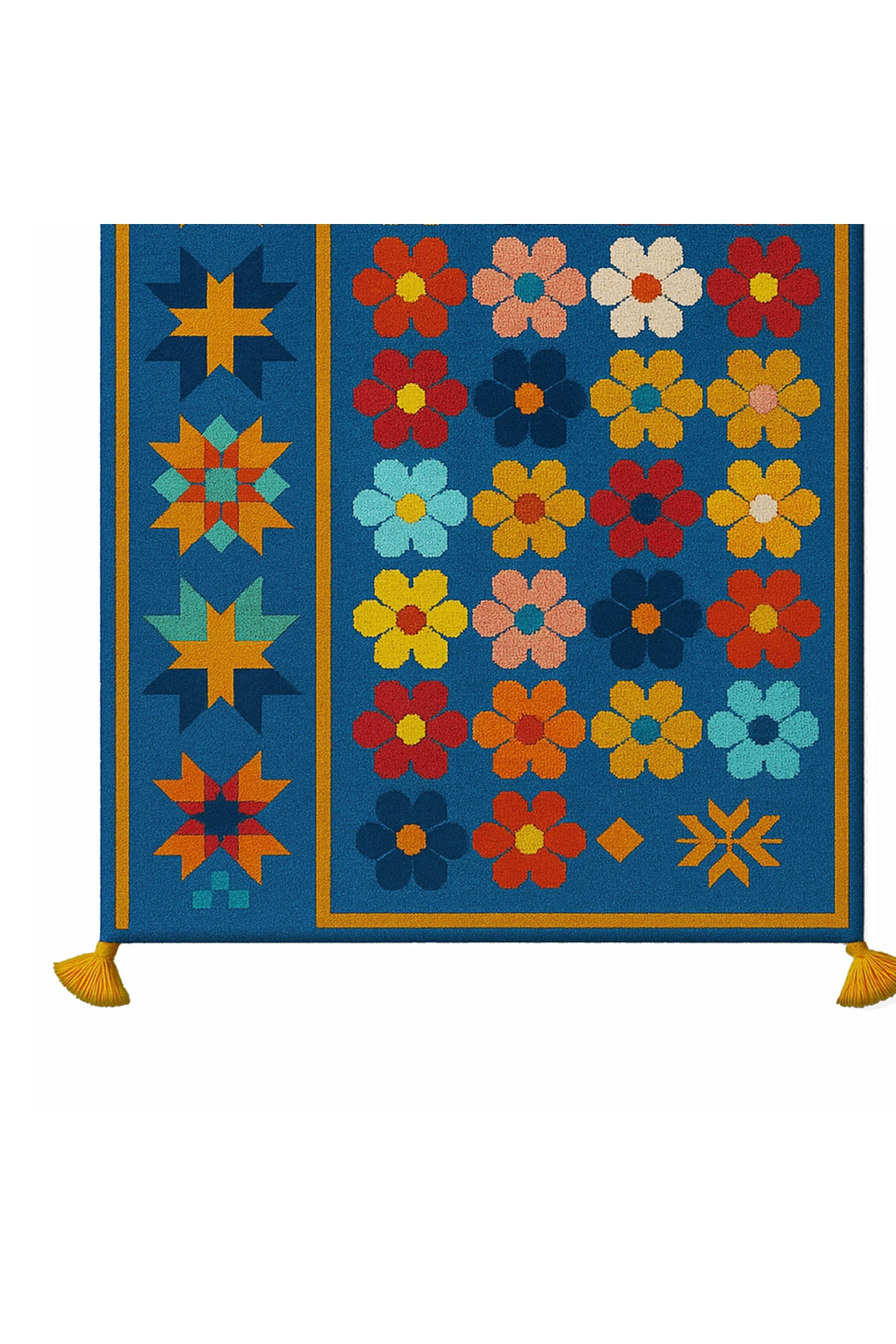 MOSSO Çiçekli Çok Renkli Desen Püsküllü Modern Dekoratif Halı mosso470