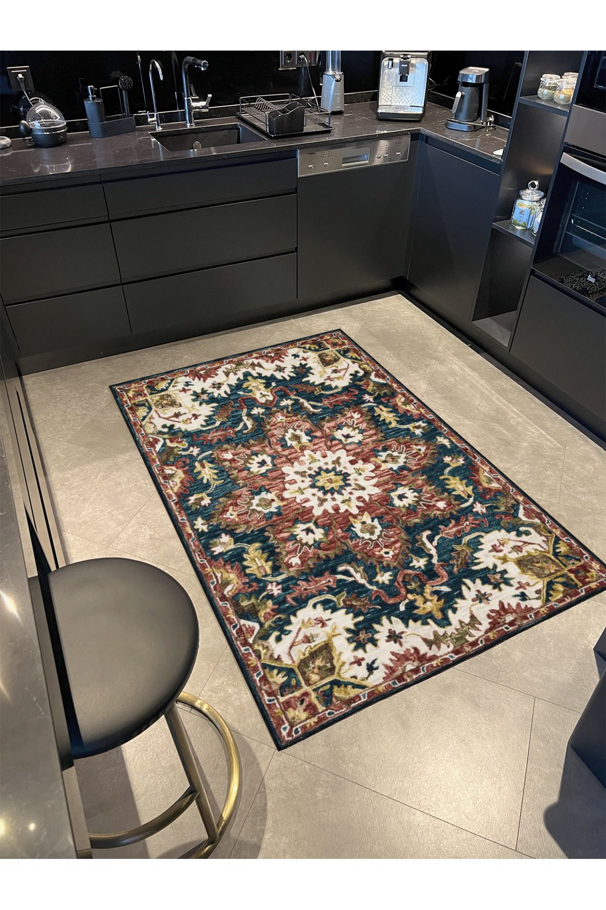 Kırmızı Mavi Tonlarda Geleneksel Baklavalı Desenli Dokuma Taban Halı miravip328