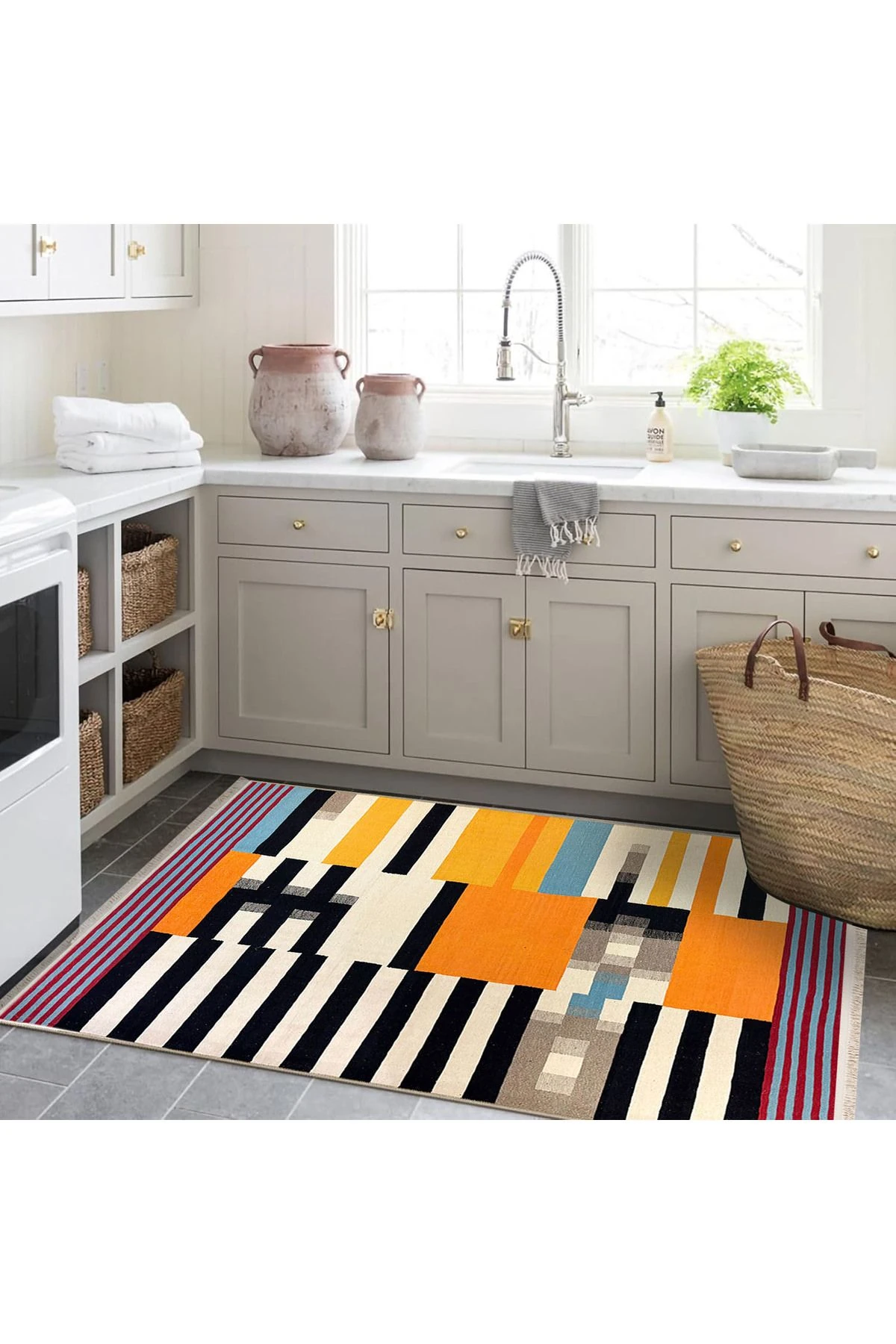 Emre Koleksiyonu Çok Renkli Şerit Çizgili Desenli Dokuma Taban Kreatif Modern Dekoratif Halı 17