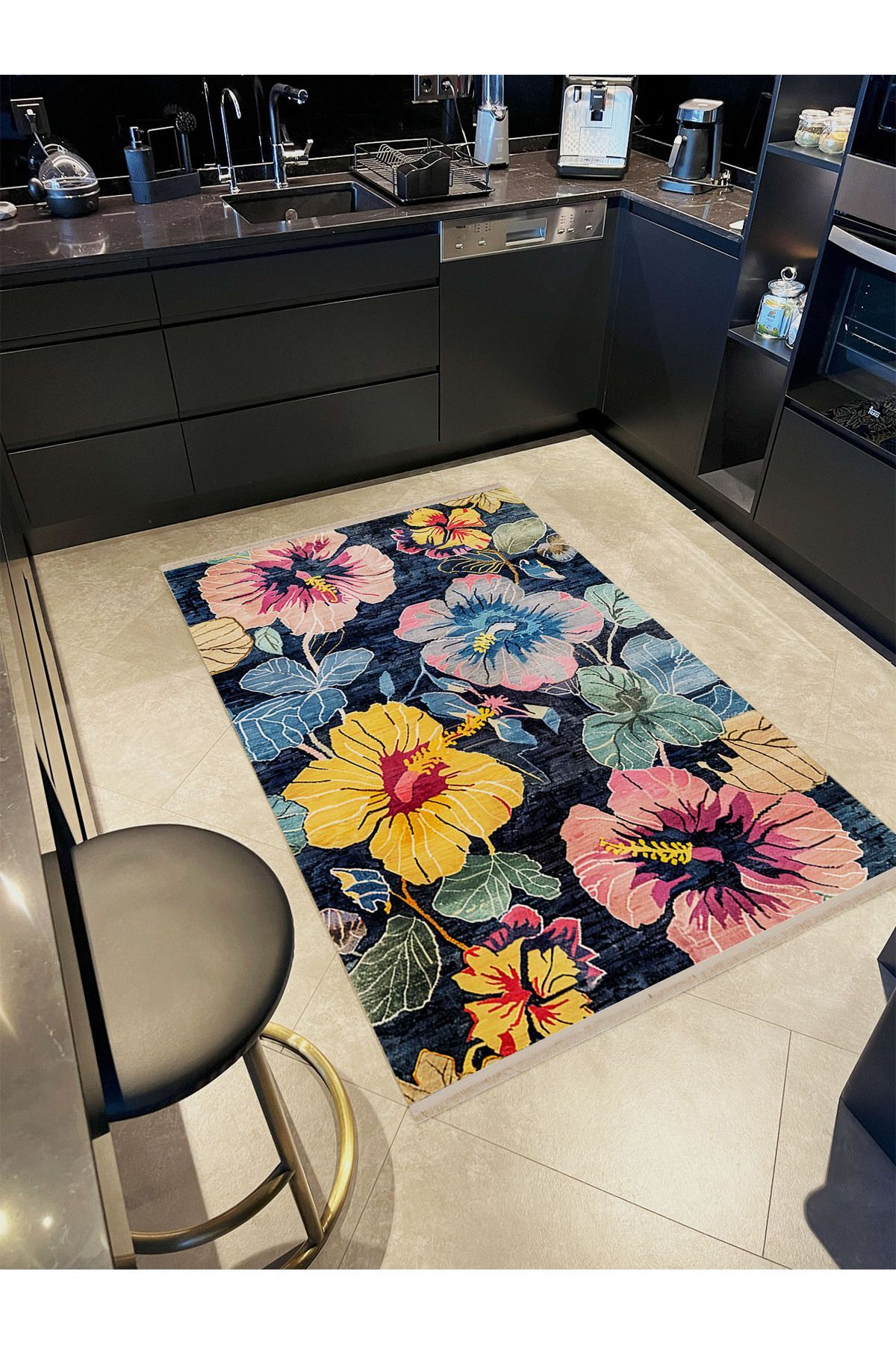 Paris Koleksiyonu Çok Renkli Çiçekler Desenli Modern Dekoratif Halı paris33