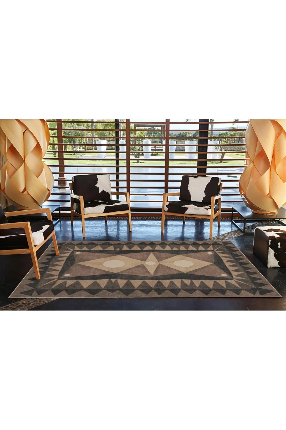 Kahverengi Renkli Modern Geometrik Dokuma Taban Halı miravip8121