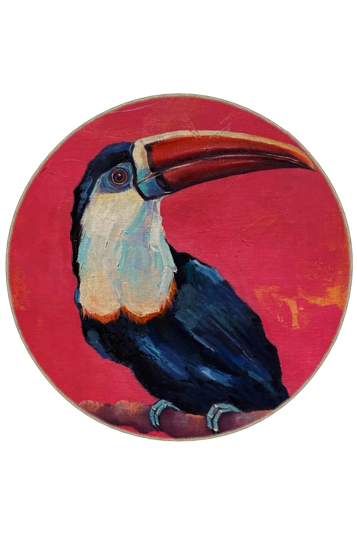 Animal Koleksiyonu Yuvarlak Papağan Desenli Dokuma Taban Yıkanabilir Halı animal11