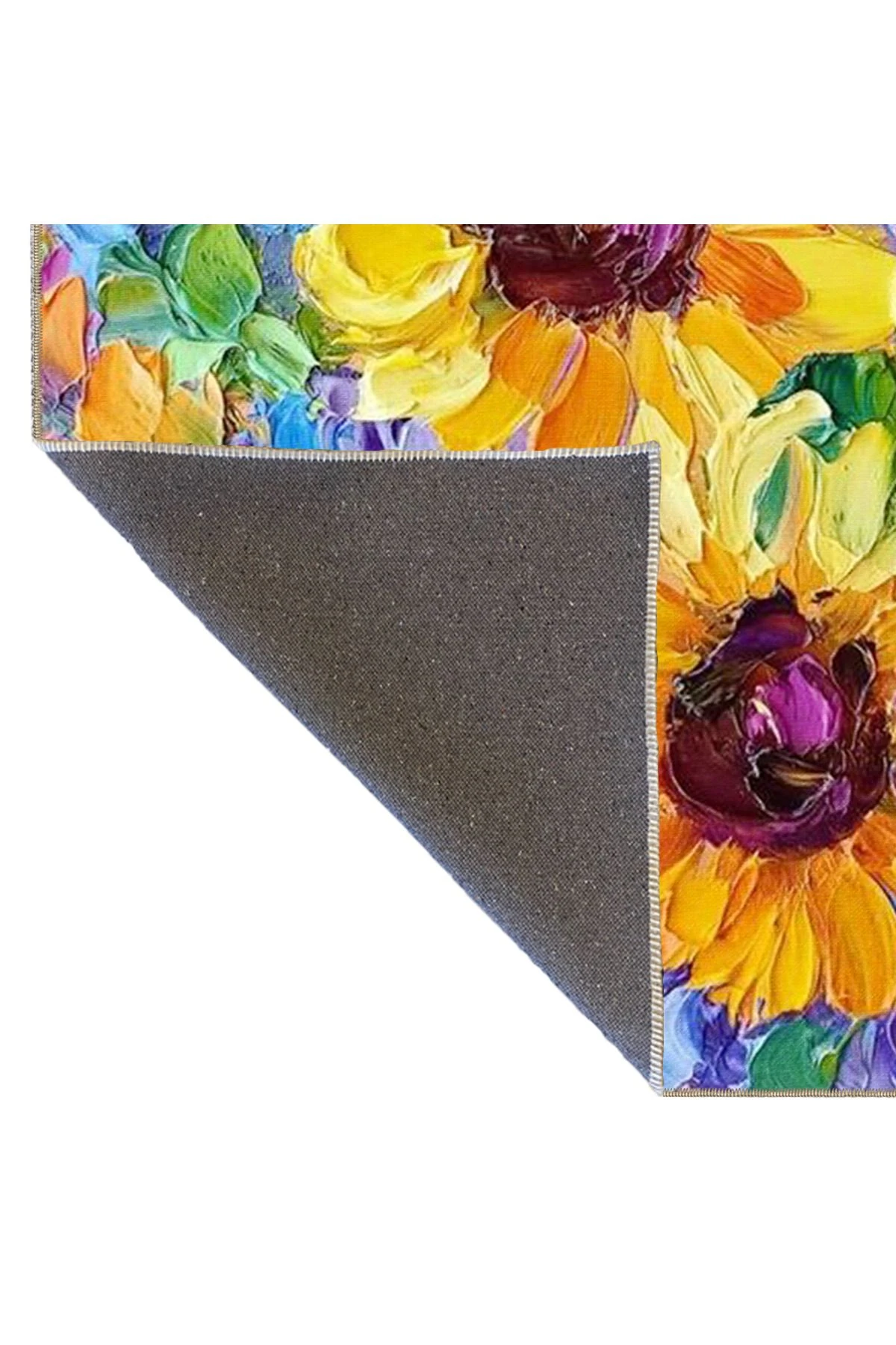 Floral Sarı Beyaz Açan Çiçekli Desenli Dekoratif ve Dokuma Taban Yıkanabilir Halı miravip8855