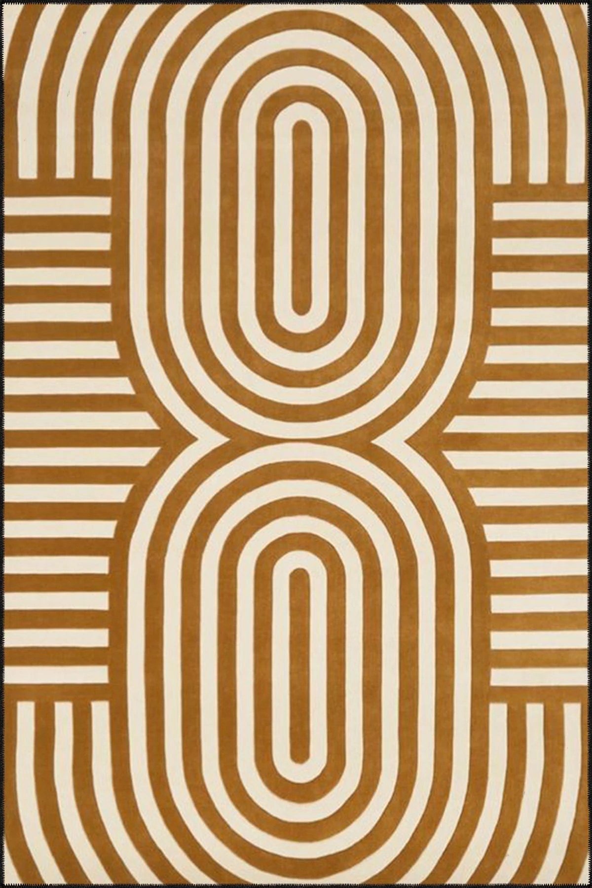 Oval Sarı Krem Geometrik Desenli Dokuma Taban ve Dekoratif Yıkanabilir Halı miravip8518