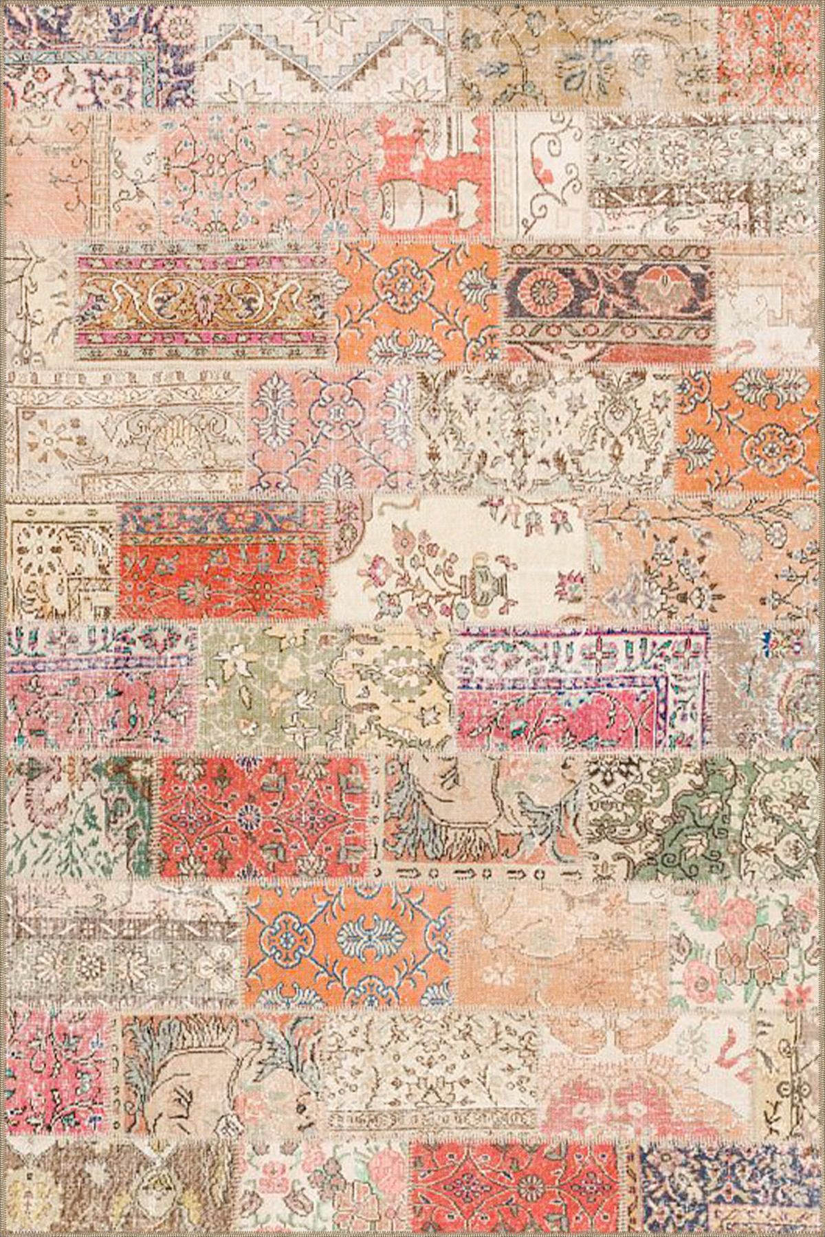 Pembe Geometrik Motifli Desenli Modern Dekoratif Halı 4439