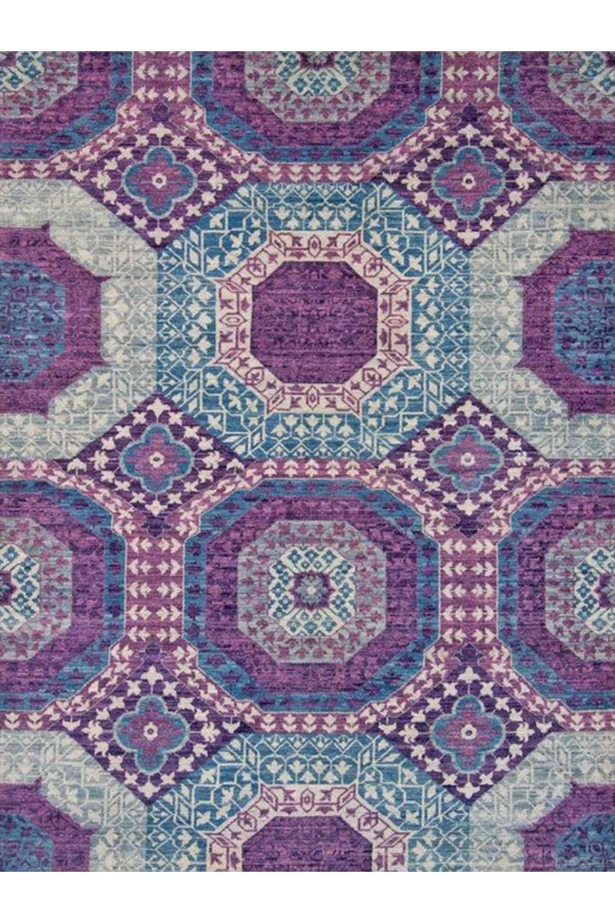 Aysu Koleksiyonu Mavi Mor Geleneksel Desenli Dokuma Taban Modern Dekoratif Halı aysu44