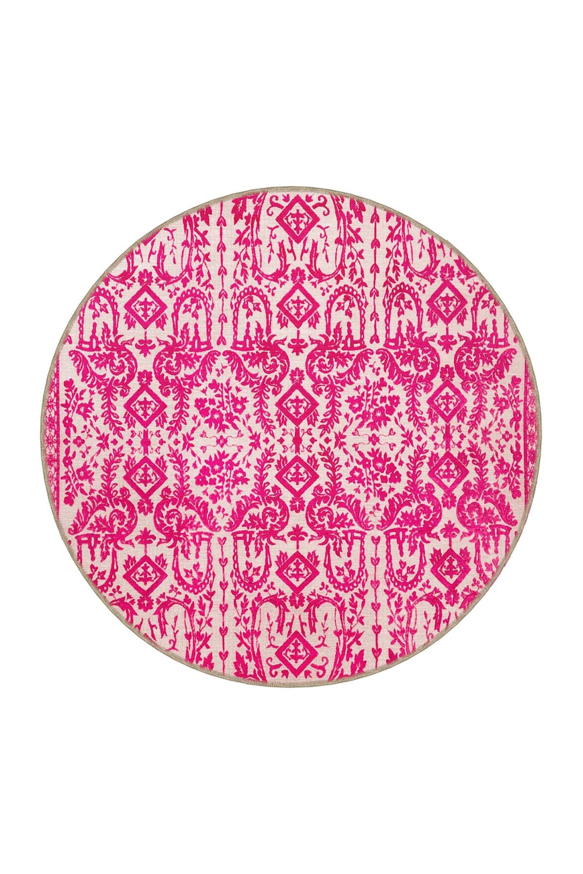Pembe Bej Temalı Motifli Etnik Desenli Vintage Dekoratif Halı 3446