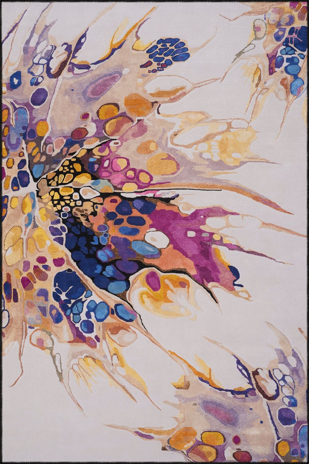 Krem Patlak Temalı Modern Dekoratif Halı ve Yıkanabilir Halı miravip9602