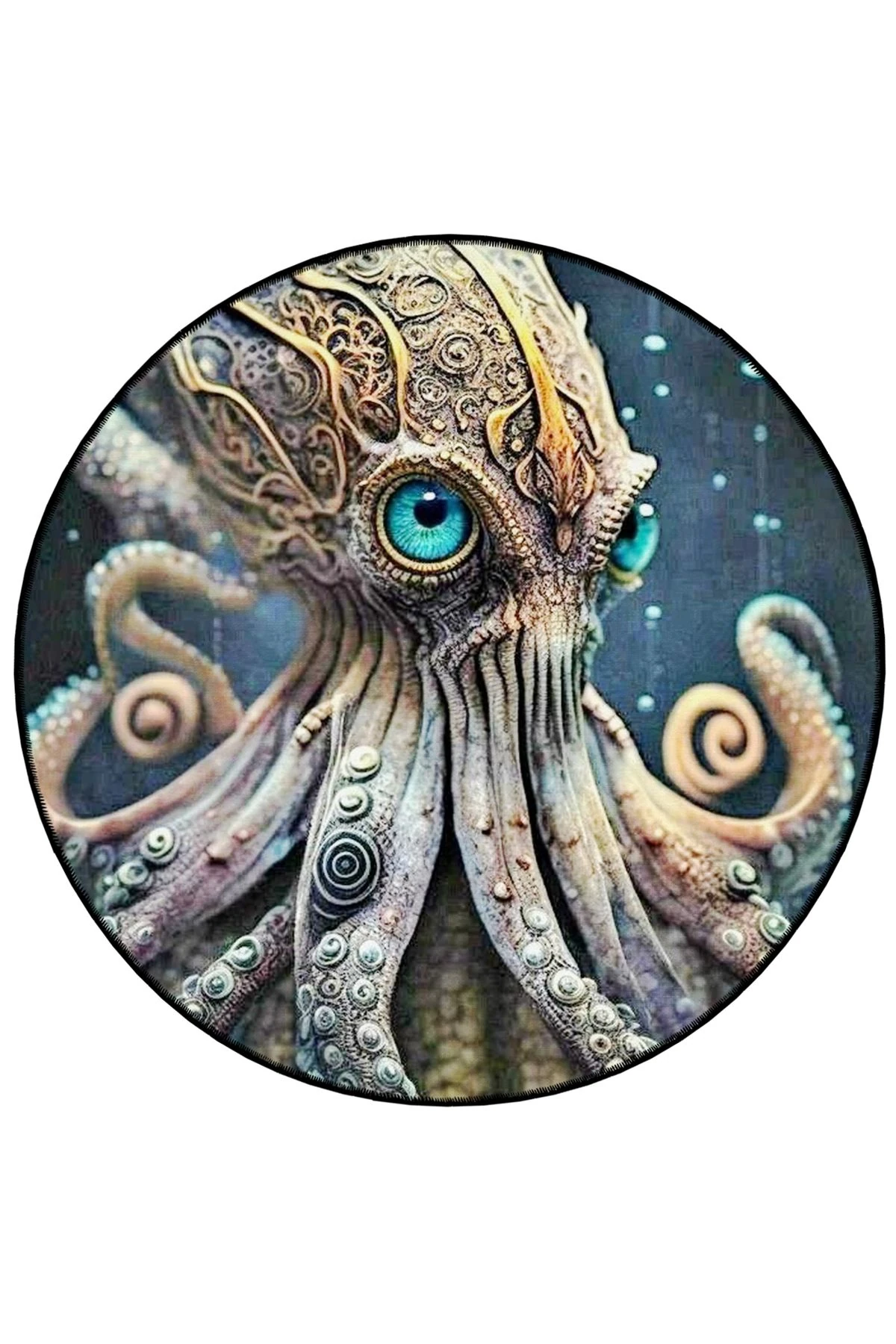Mira Yuvarlak Mavi Gözlü Ahtapot Desenli Dokuma Taban Modern Dekoratif Halı 5634