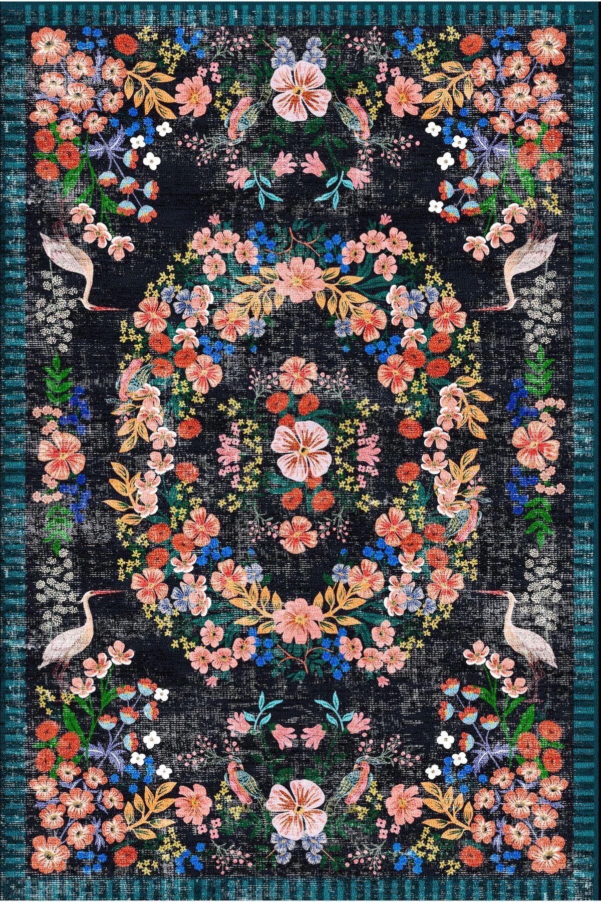 Floral Çok Renkli Çiçek Desenli Renkli Dokuma Taban Halı 1309