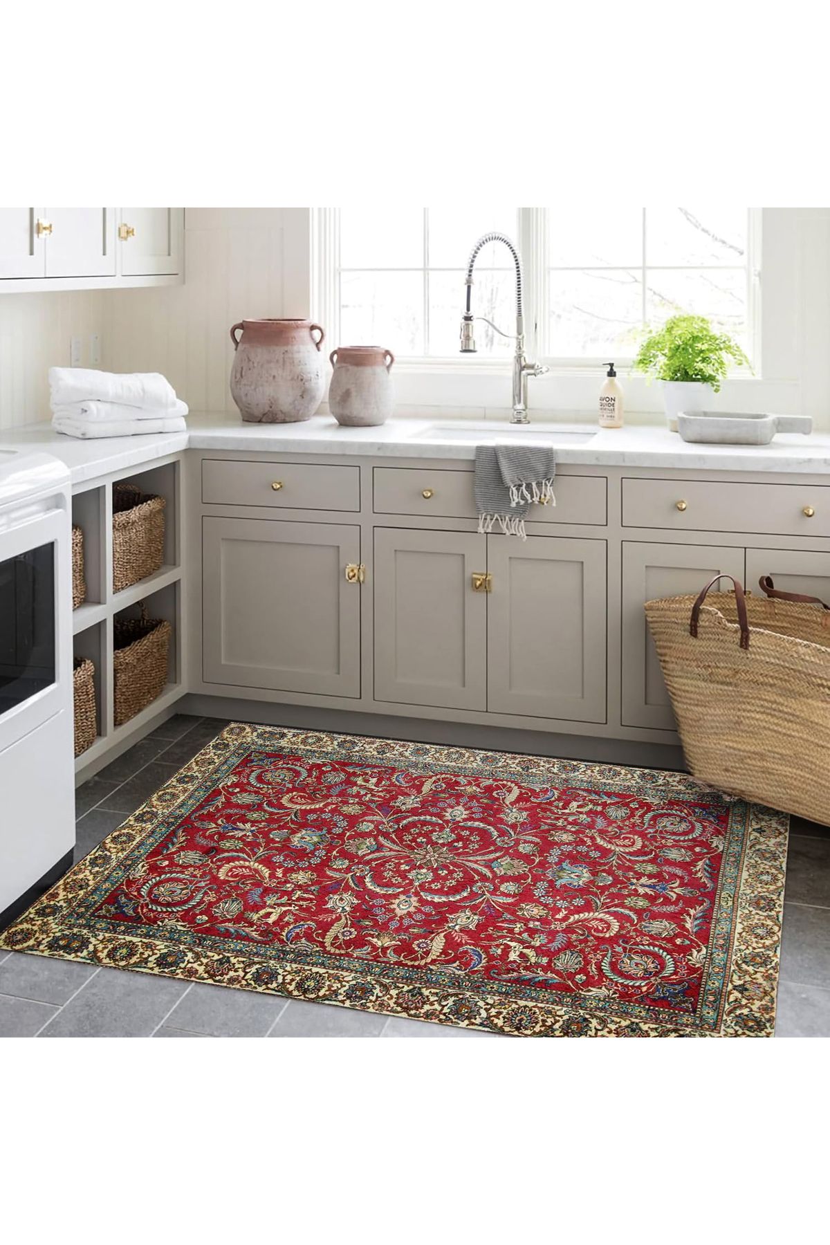 Mete Koleksiyonu Kırmızı Tema Floral ve Geleneksel Desenli Vintage Dekoratif Halı 02