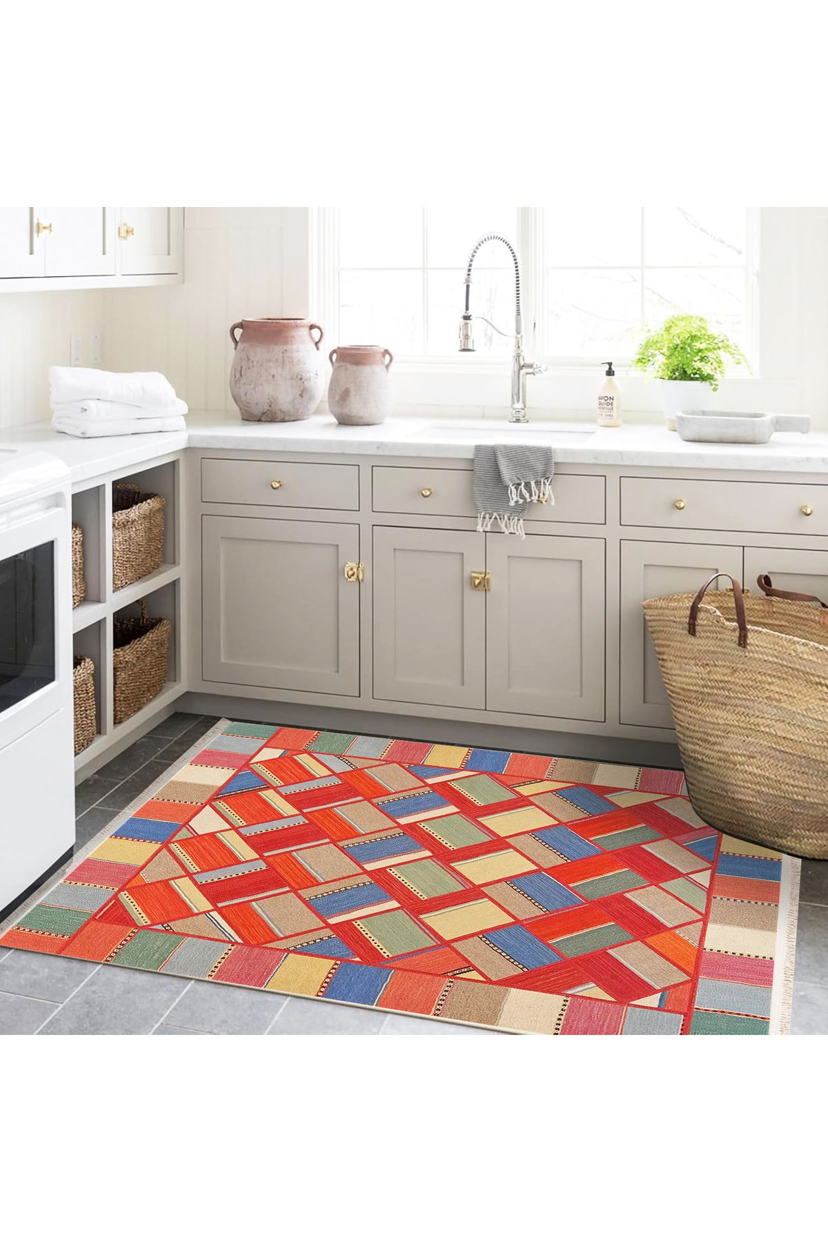 Güney Koleksiyonu Çok Renkli Karma Geometrik Desenli Modern Dekoratif Halı 32