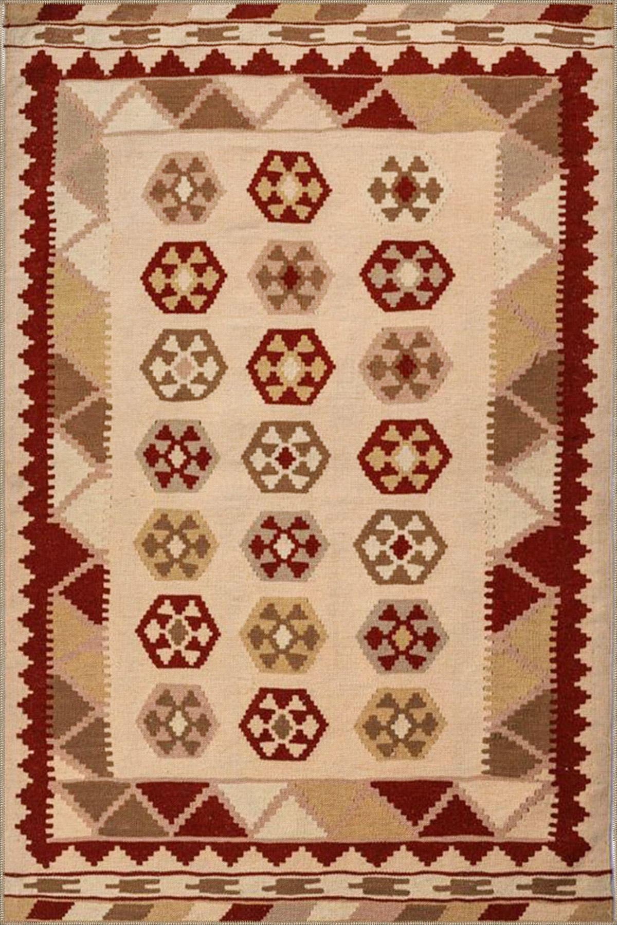 Kahverengi Tonlarında Altıgen Geometrik Modern Dokuma Taban Halı miravip134