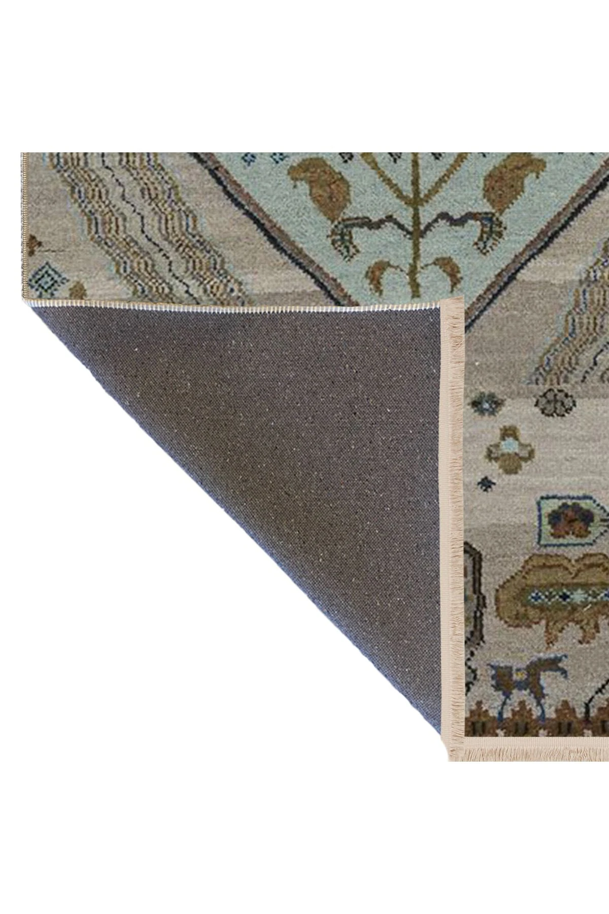 Gri Açık Mavi Temalı Geleneksel Motif Desenli Saçaklı Vintage Dekoratif Halı 4514