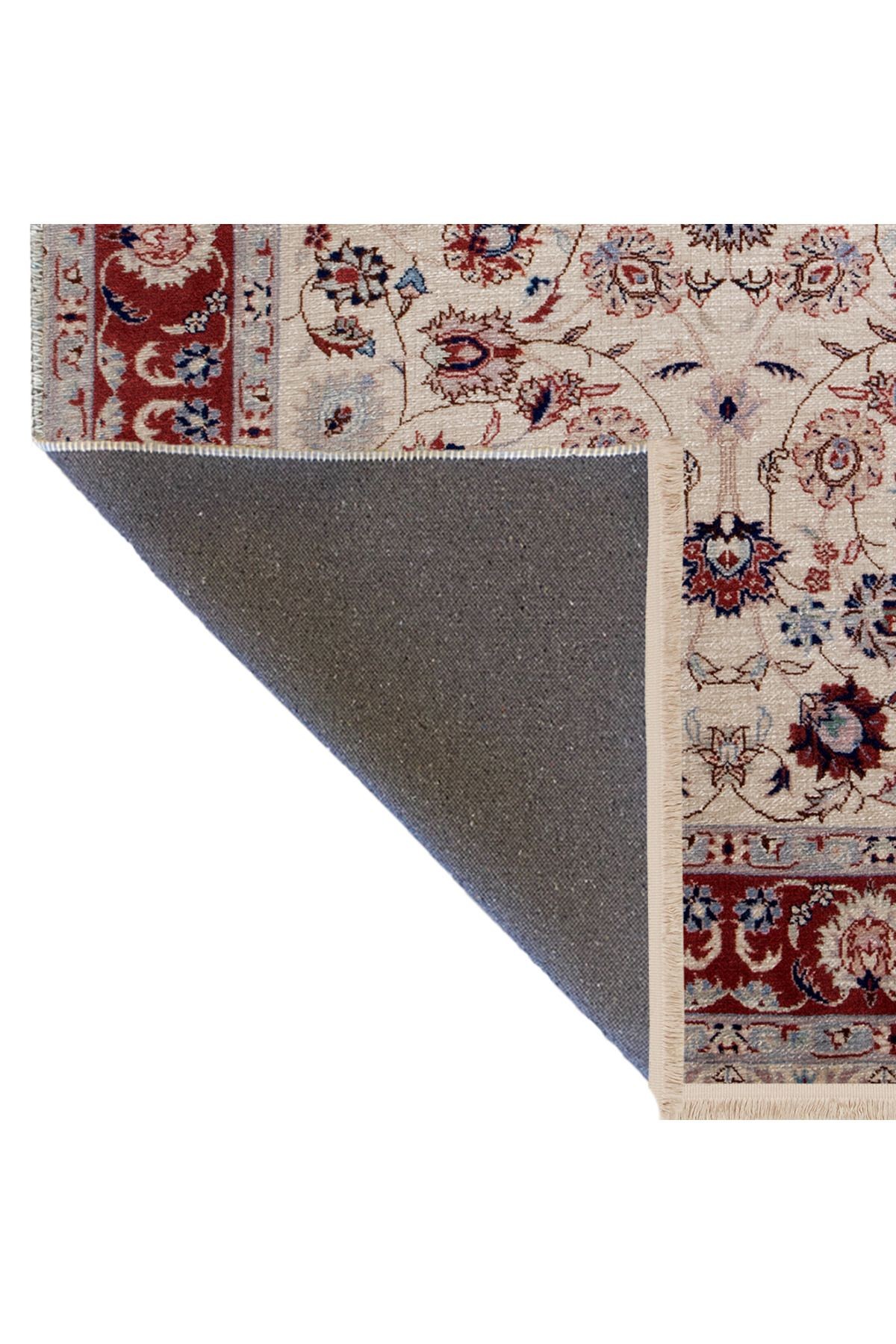 Kırmızı Bej Temalı Çok Renkli Etnik Çiçek Desenli Vintage Dekoratif Halı 2456