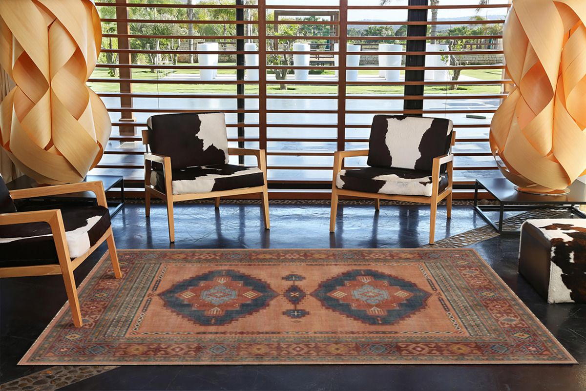 Kahverengi Kübik Çiçekli Çok Renkli Dokuma Taban Halı miravip8114