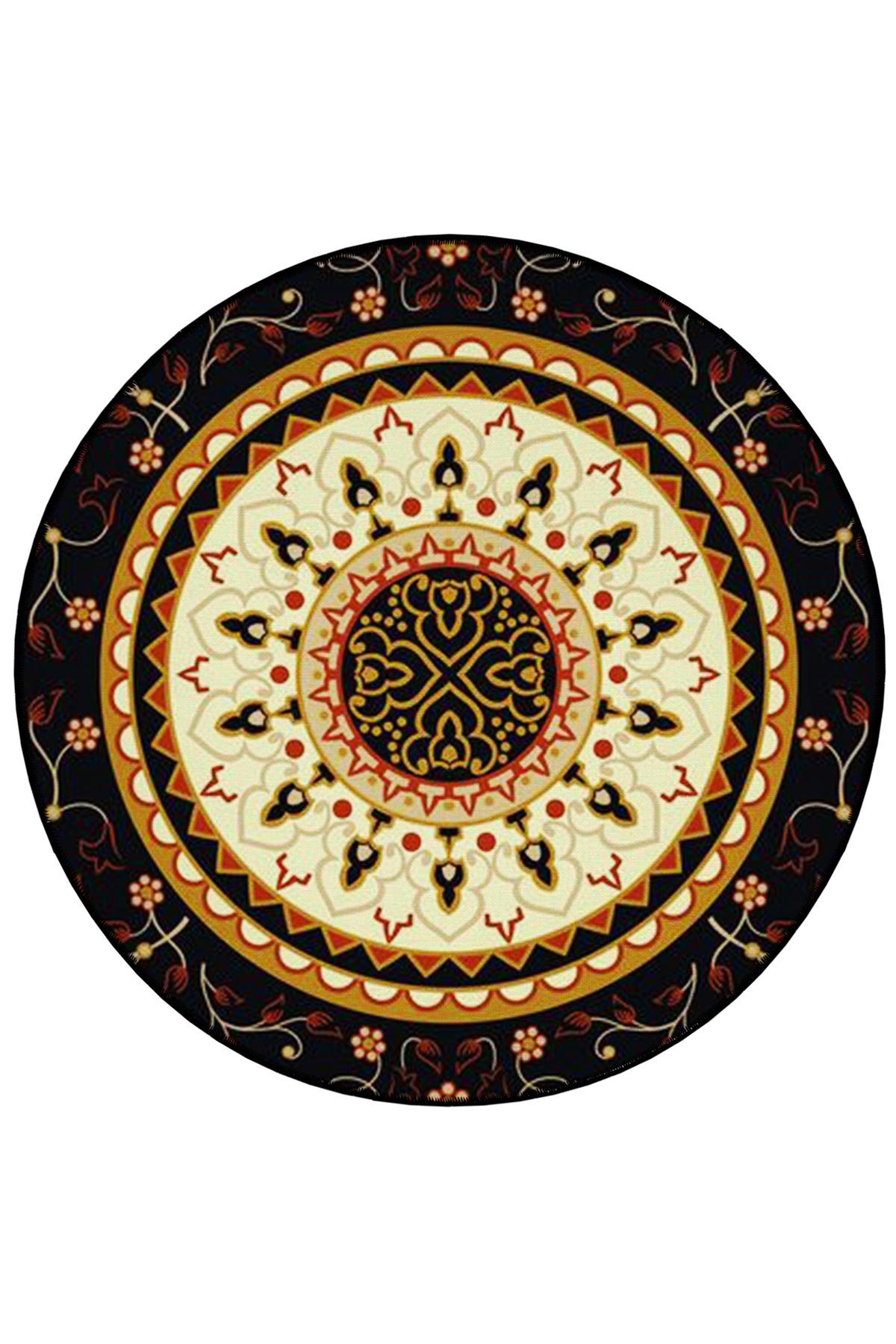 Mira Yuvarlak Renkli Çok Renkli Etnik Desenli Dokuma Taban Modern Dekoratif Halı 5542